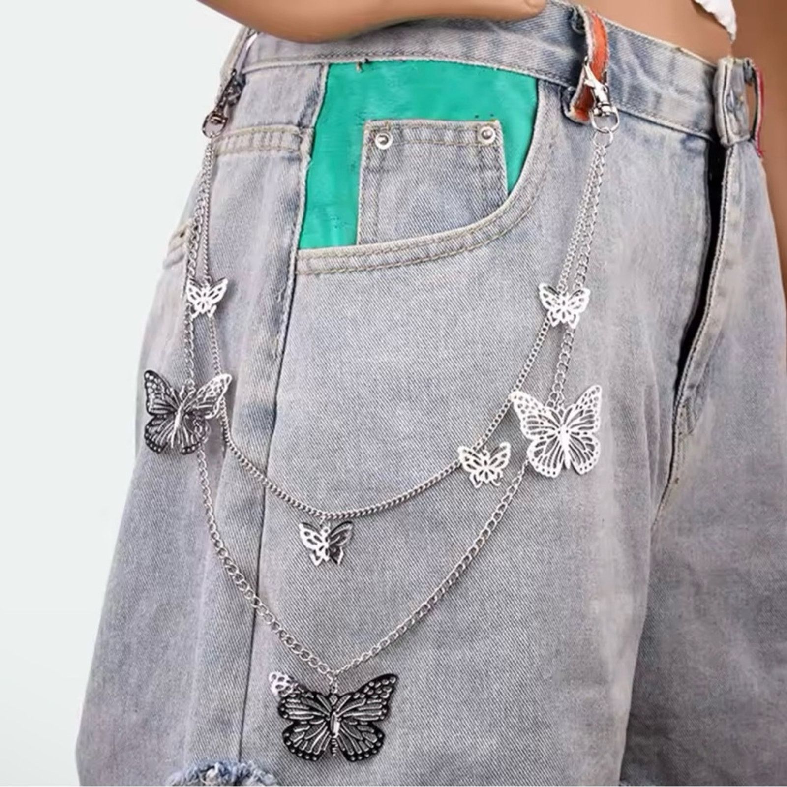 Other Punk Butterfly Biker Jeans Link Pants Keychain Size ONE SIZE - 1 Thumbnail