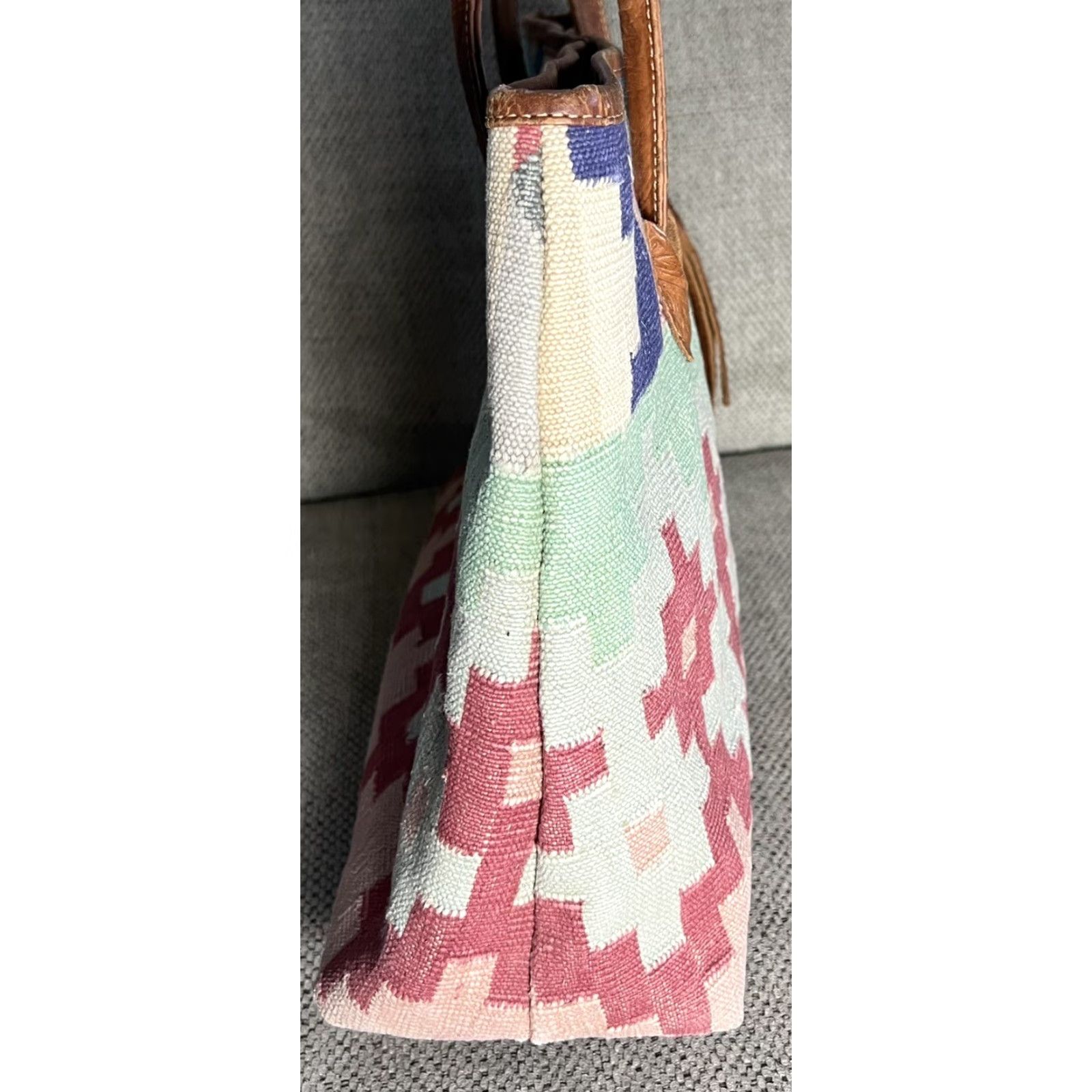 Vintage VINTAGE Cute Woven Aztec Kilim Leather Trim Bag Shoulder Purse Size ONE SIZE - 5 Thumbnail