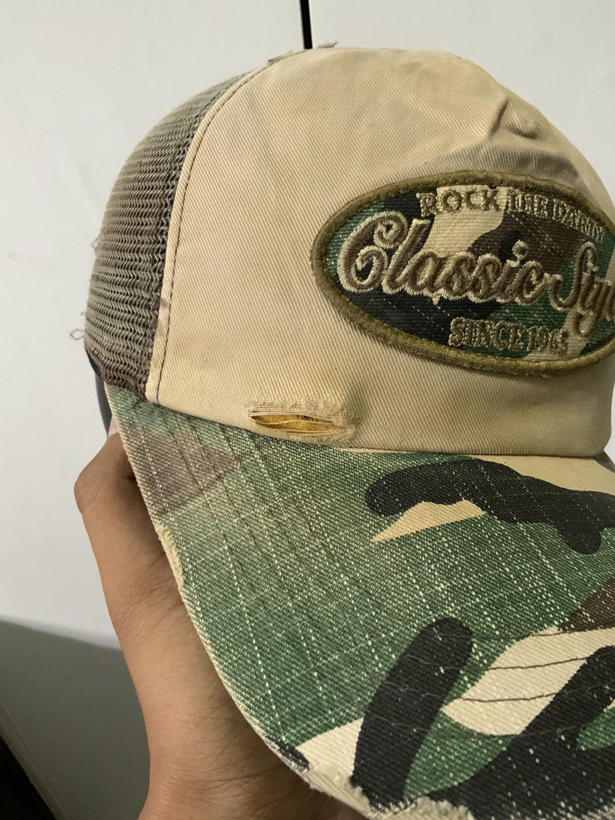 Japanese Brand Rock the Party Camoflauge Distressed Woodland Trucker Hat Size ONE SIZE - 7 Thumbnail