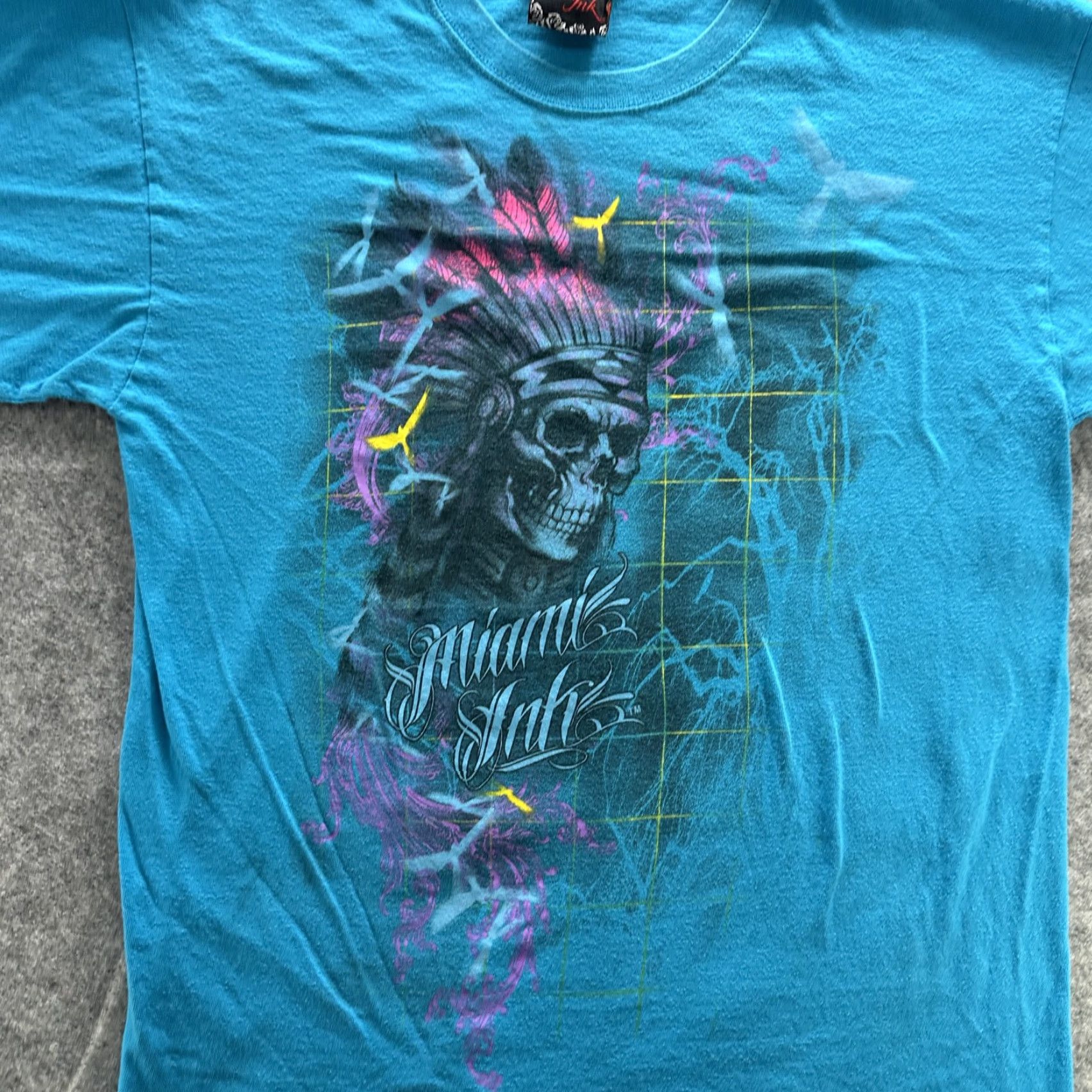 Vintage VINTAGE Miami Ink Shirt Mens Large Blue Skull Headdress Tattoo Art Tee 2008 Size US L / EU 52-54 / 3 - 3 Thumbnail