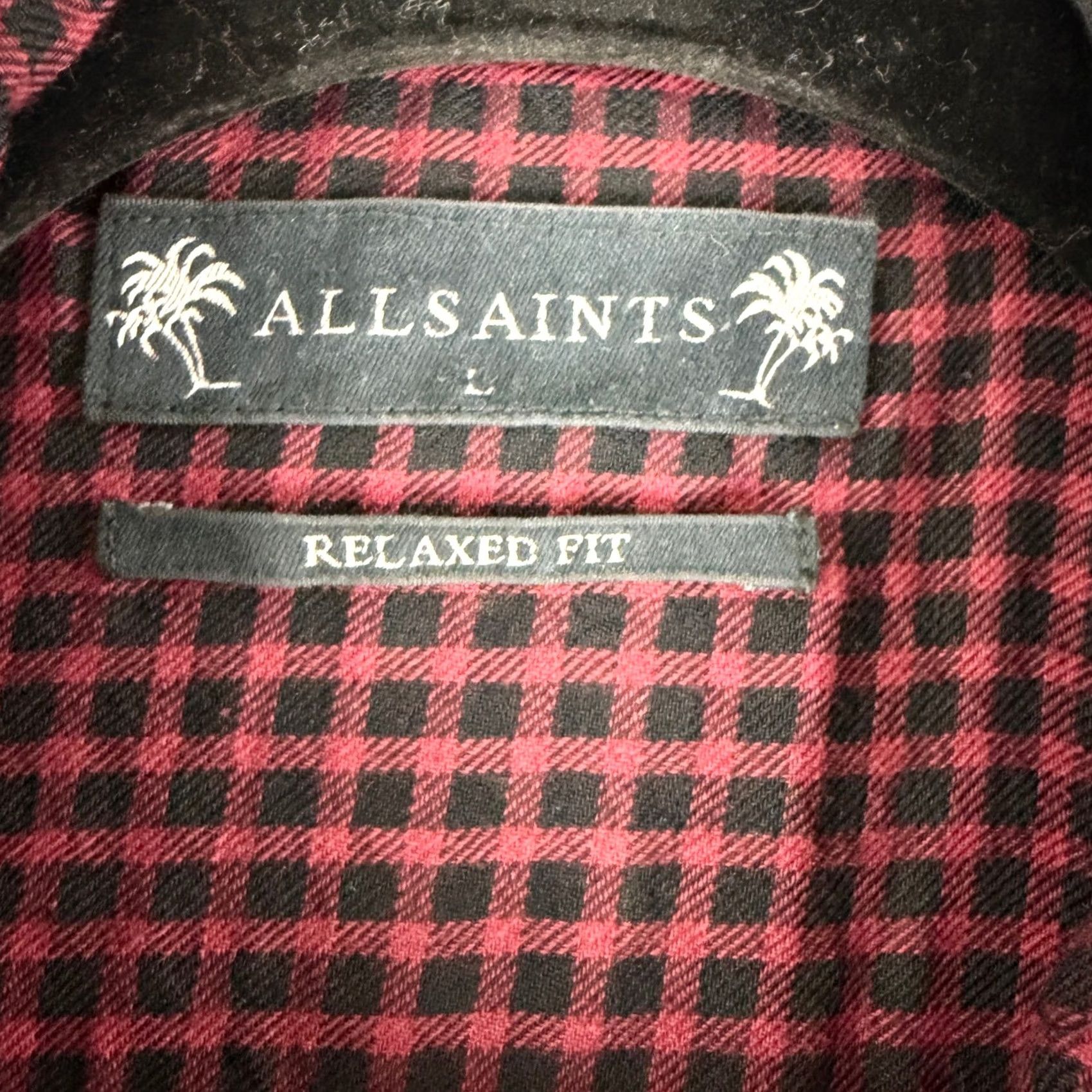 Allsaints AllSaints Glendale Shirt Mens Large Red Black Gingham Relaxed Fit Wool SS Size US L / EU 52-54 / 3 - 7 Thumbnail