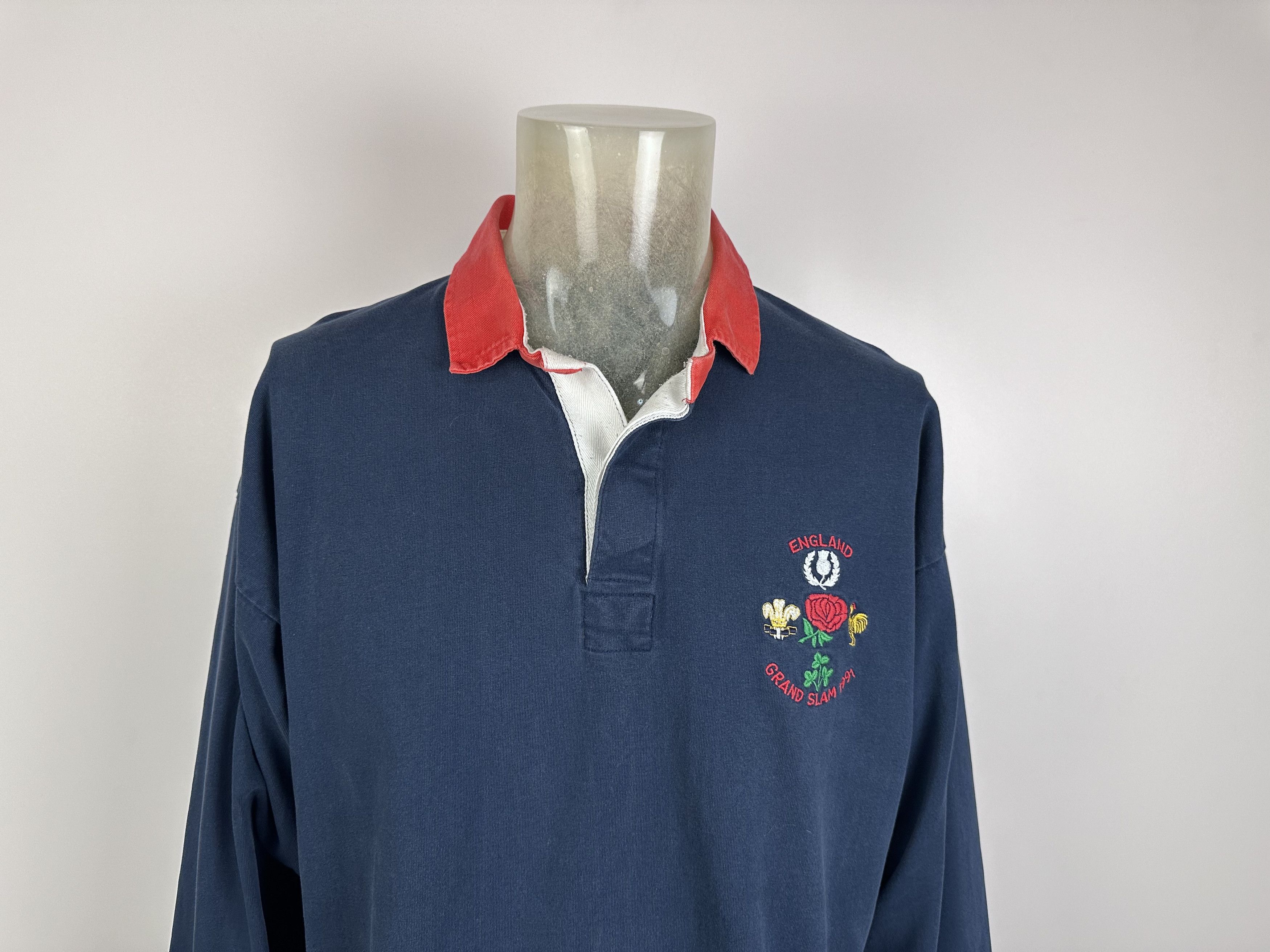Vintage 1991 1992 England Grand Slam Rugby Union Shirt Jersey Blue Size US L / EU 52-54 / 3 - 3 Thumbnail