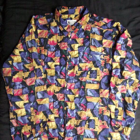 J.T. Beckett Vintage J.T. Beckett Abstract Geometric Silk Button Shirt Size US XL / EU 56 / 4 - 2 Thumbnail