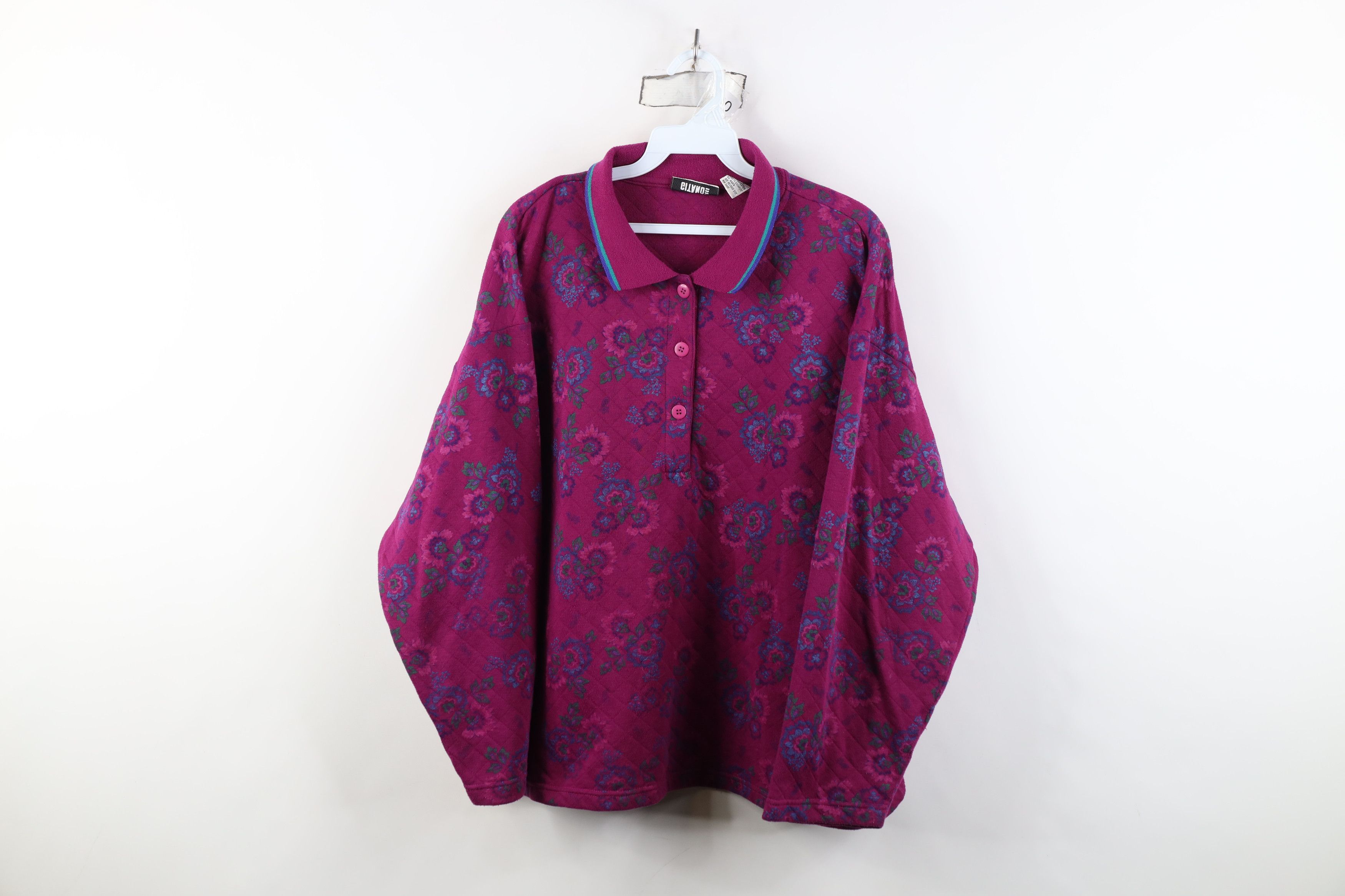 Vintage Vintage 90s Streetwear Flower Collared Sweatshirt Size L / US 10 / IT 46 - 1 Thumbnail