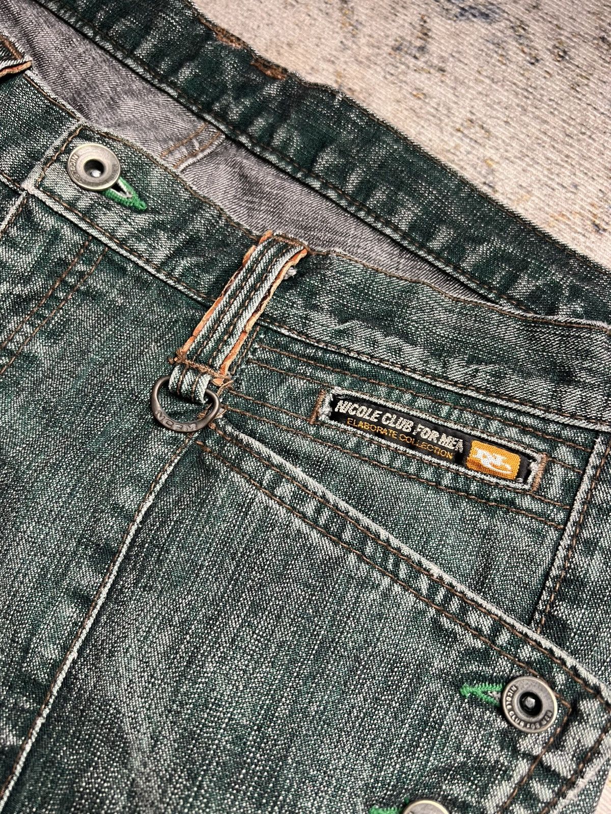 Nicole Club Nicole Club For Men Snake Pocket Green Faded Flared Jeans Size US 31 - 8 Thumbnail