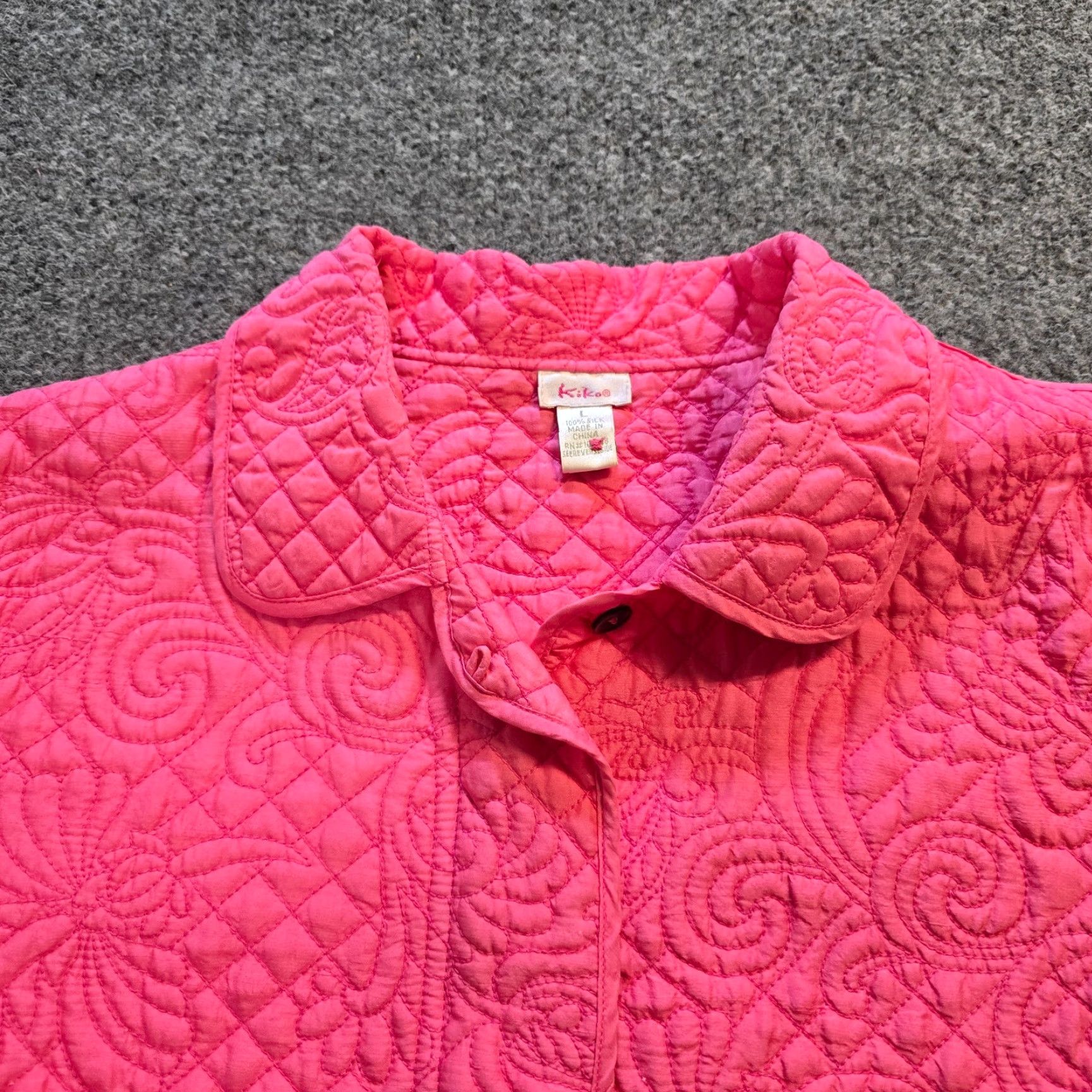 Pinko VINTAGE Kiko Jacket Womens Large Pink Silk Diamond Quilted Full Zip Lightweight Casual Size L / US 10 / IT 46 - 2 Thumbnail