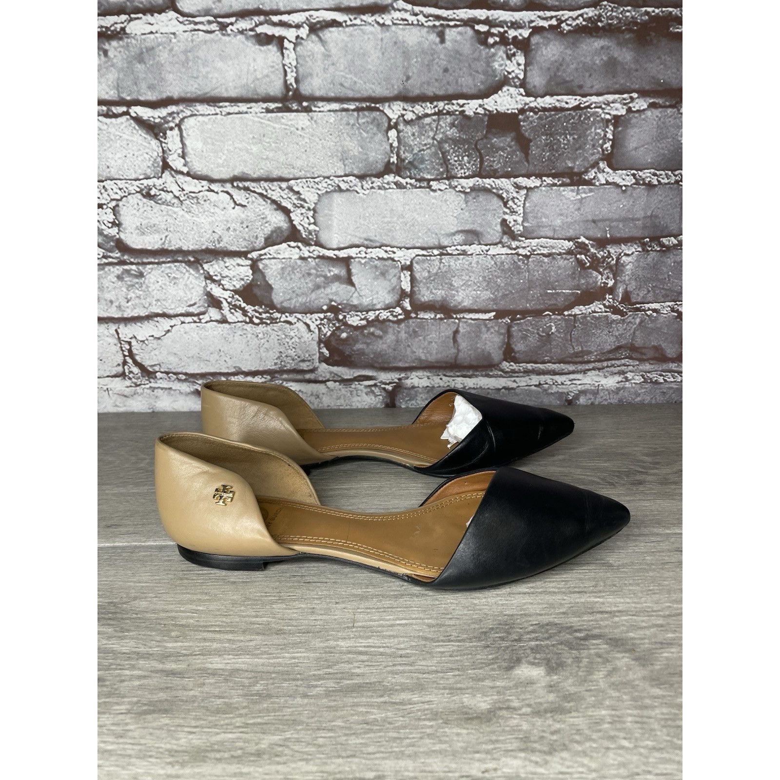 Tory Burch Tory Burch Viv D'Orsay Black Nude Leather Pointed Toe Flats Size US 7 / IT 37 - 15 Thumbnail
