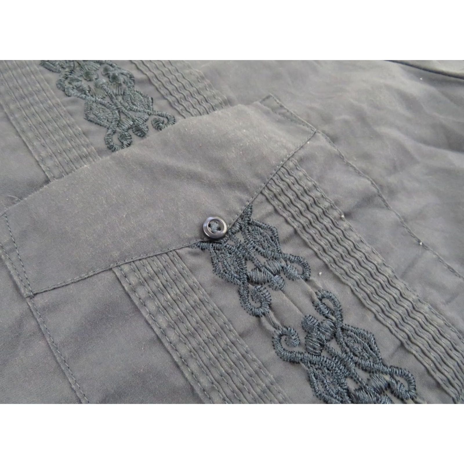 Omega VINTAGE Blue Embroidered Shirt Mens XL 80s Guayabera Aztec Camp Size 46R - 4 Thumbnail