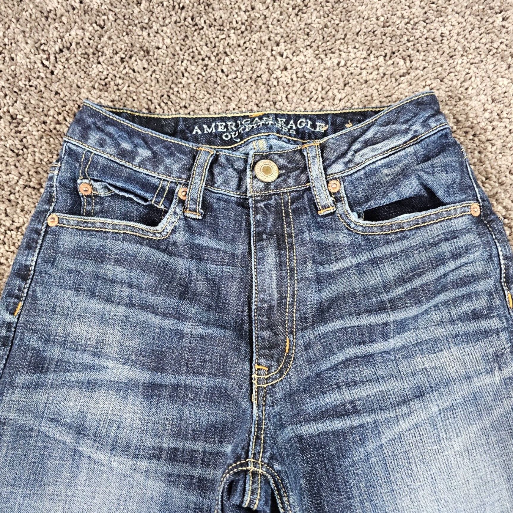 American Eagle Outfitters VINTAGE American Eagle Outfitters Womens Jeans Size 0 Tapered Mom Fit Dark Wash Denim Stretch Inseam 25 Inches Size 25" / US 0 / IT 36 - 2 Thumbnail