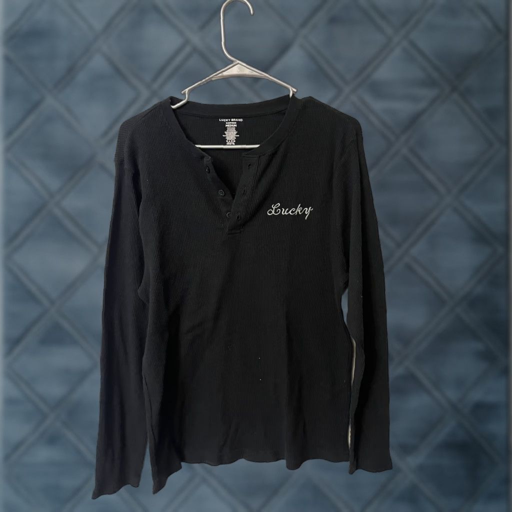 Lucky Brand Lucky Brand Black Henley Sleepwear Long Sleeve Men’s M Waffle Knit Lived In Henley Logo All Seasons Casual Shirt T-Shirt Mens Size US M / EU 48-50 / 2 - 1 Thumbnail