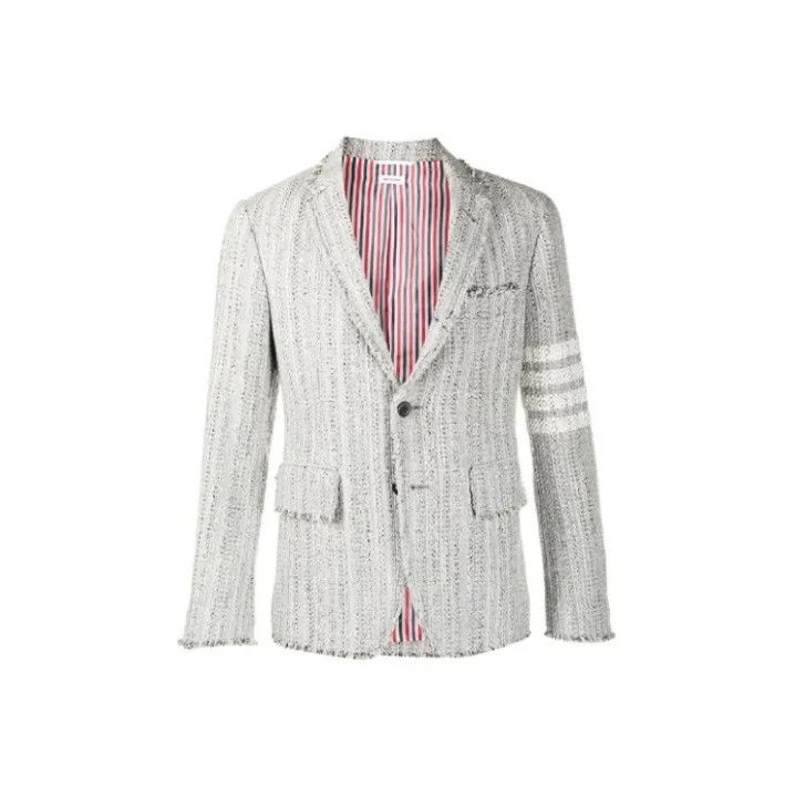 Thom Browne Thom Browne SS21 Striped Blazer in Light Gray Size US S / EU 44-46 / 1 - 1 Thumbnail
