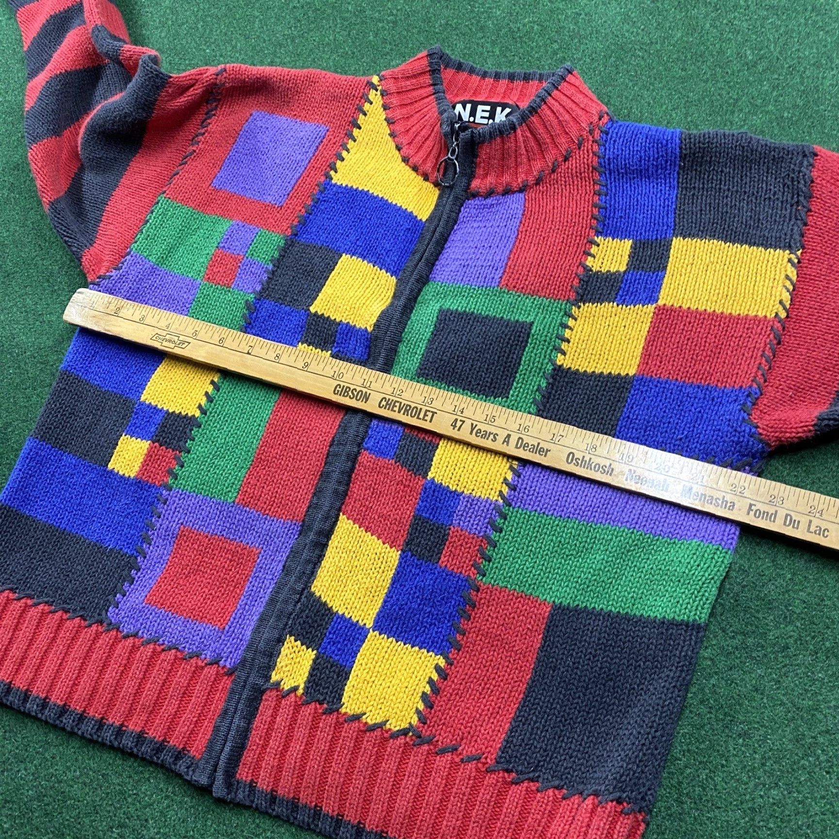 Vintage VINTAGE Striped Knit Sweatshirt Mens L Red Y2K Heavy Full Zip Sweater Cage? Size US L / EU 52-54 / 3 - 6 Thumbnail