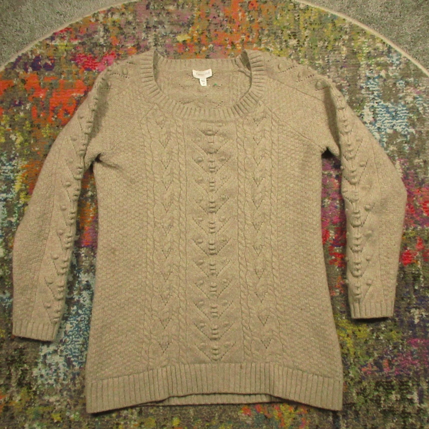Vintage Garnet Hill Sweater Womens XS Beige Textured Pullover Crew Raglan Long Sleeve Wool Knit Casual Size XS / US 0-2 / IT 36-38 - 2 Thumbnail