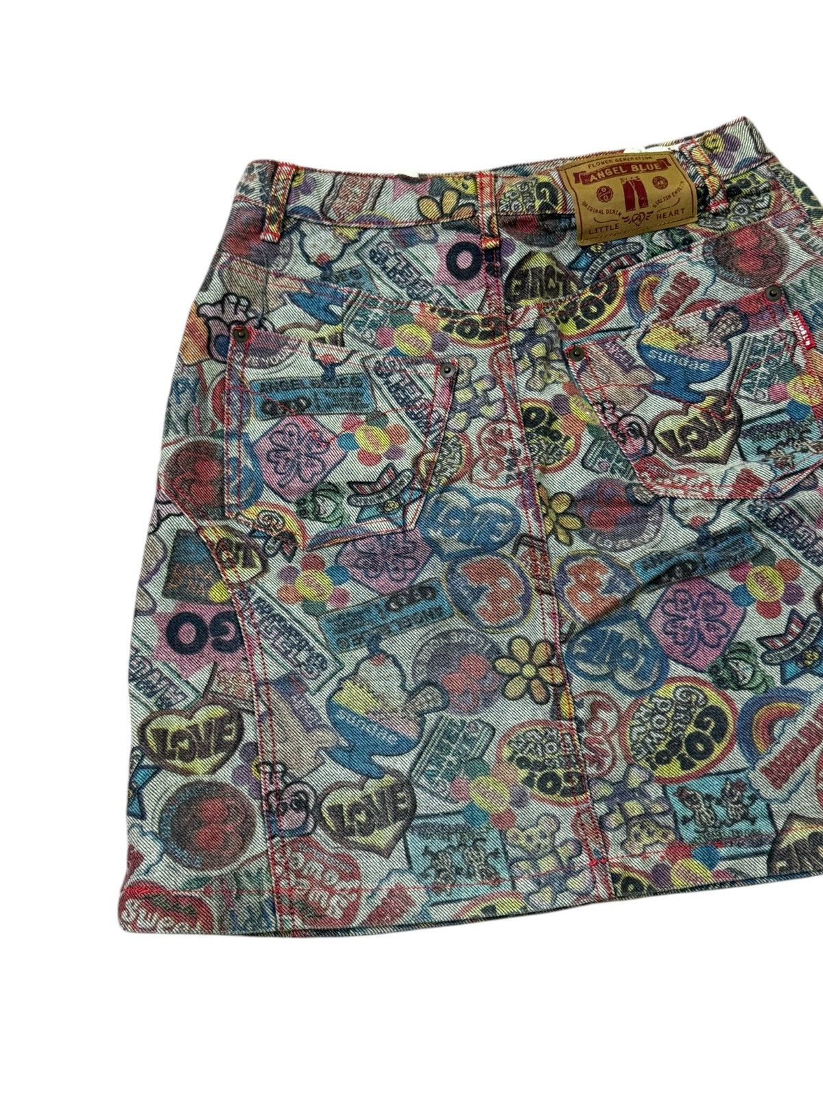 Japanese Brand × Vintage VINTAGE ANGEL❤️BLUE FULLPRINTED OVERPINTS MINI SKIRT JEANS Size 24" / US 00 / IT 34 - 6 Thumbnail