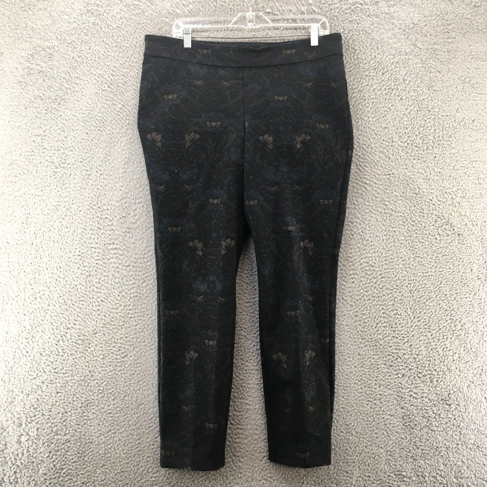 Vintage Up! Floral Trouser Pants Women 14 Black Pull On Skinny Slim Fit High Rise Casual Jeans Style Jegging Pants Size 36" / US 14 / IT 50 - 2 Thumbnail