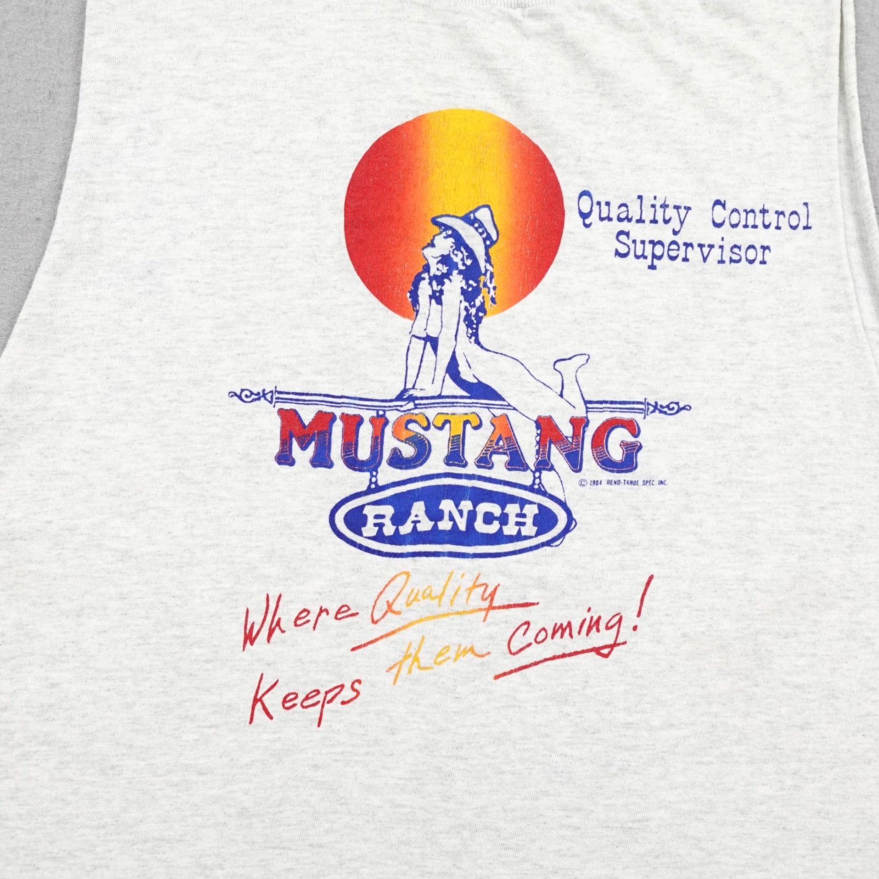 Fruit Of The Loom VINTAGE Mustang Ranch Shirt Mens XL Gray Cutoff Sleeveless Muscle Tank 90s Size US XL / EU 56 / 4 - 2 Thumbnail