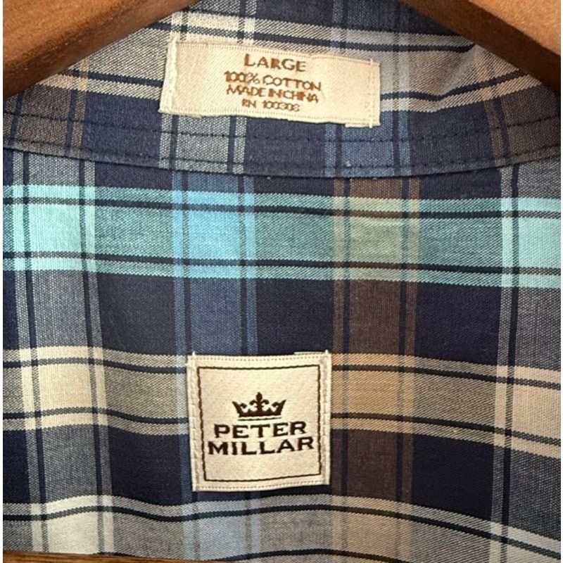 Peter Millar Vintage Peter Millar Mens Large Blue Plaid Button Down Size US L / EU 52-54 / 3 - 2 Thumbnail