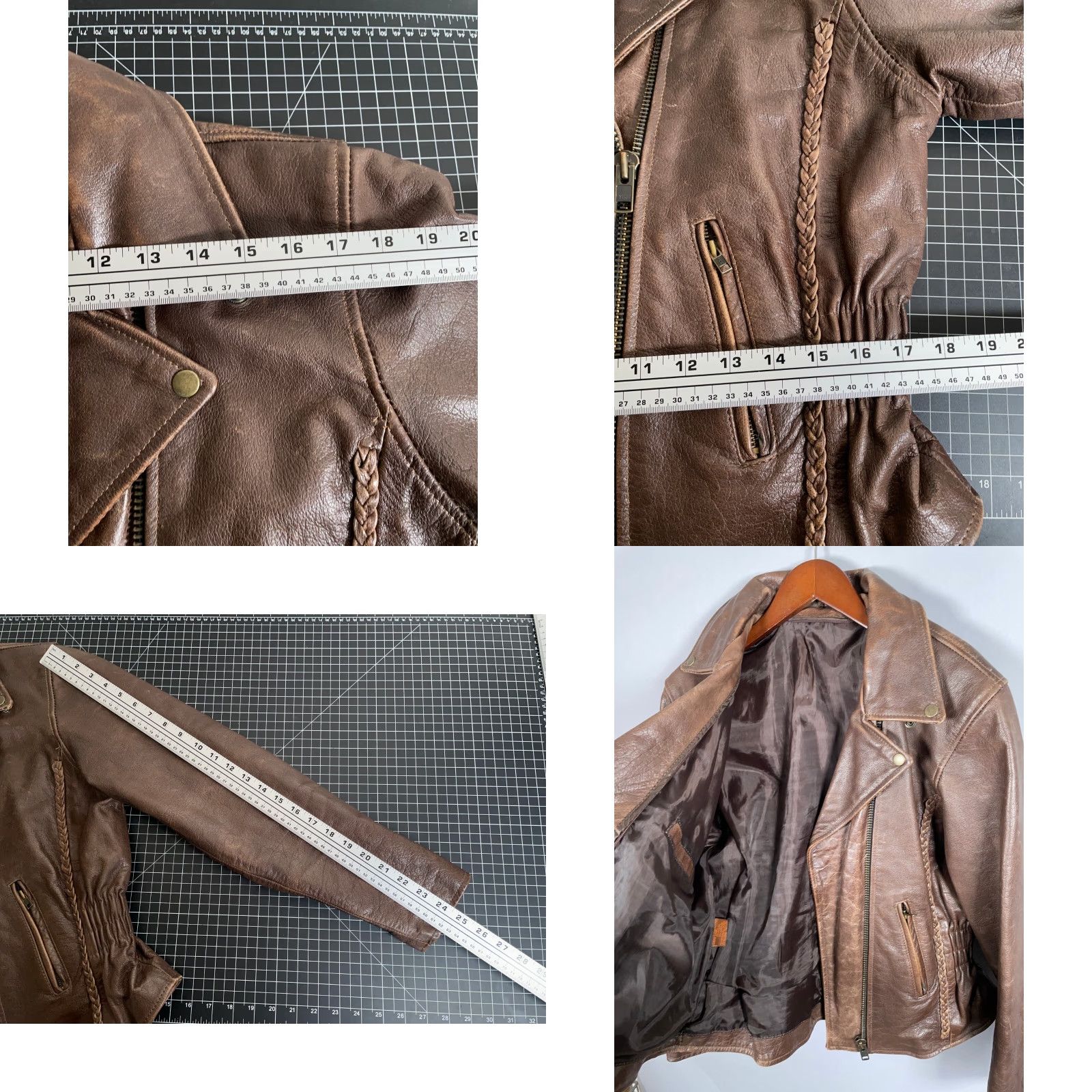 Vintage VINTAGE Motorcycle Leather Jacket Women’s Medium Dark Brown Retro Braided Biker 90s Size M / US 6-8 / IT 42-44 - 8 Thumbnail