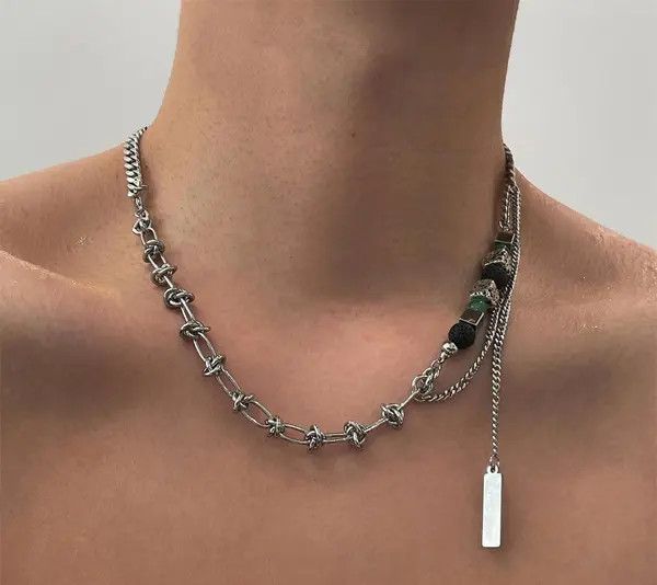 Jewelry Silver Chain Necklace with Multi-Texture Accents Size ONE SIZE - 7 Thumbnail