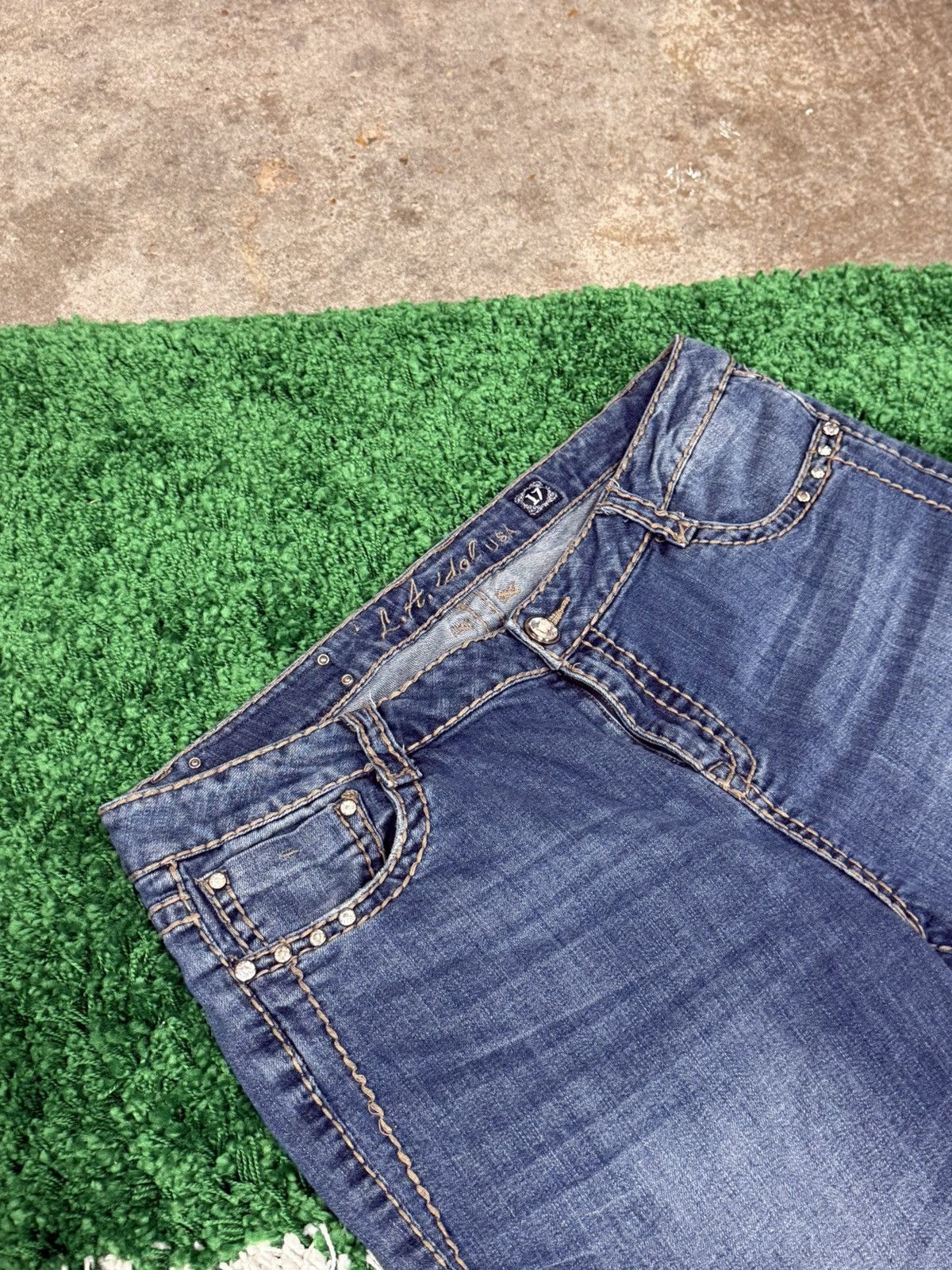 Vintage Vintage Rhinestone LA Idol USA Denim Stone Contrast Jeans Size 38" / US 16 / IT 52 - 4 Thumbnail