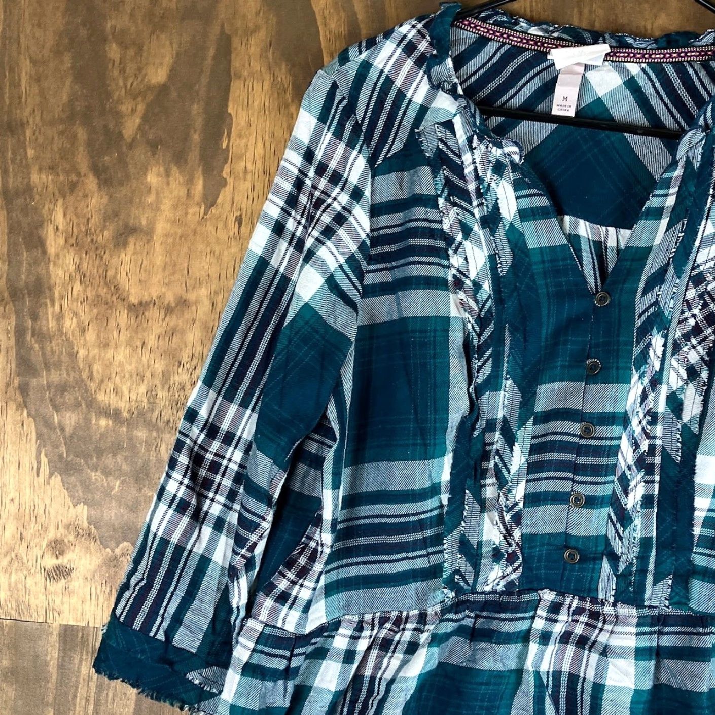Vintage VINTAGE Knox Rose Womens Blouse Teal Multi Plaid Ruffle V Neck Blouse Boho 3/4 Sleeve M Size M / US 6-8 / IT 42-44 - 4 Thumbnail