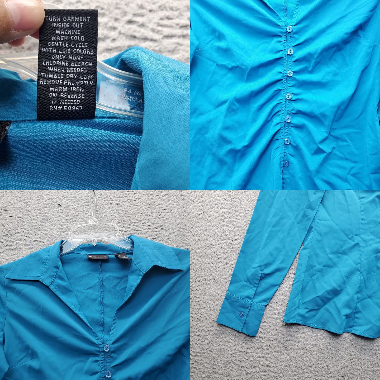 Vintage New York & Company Shirt Blouse Womens Size 6 Blue Slim Stretch Collared Button Front Size M / US 6-8 / IT 42-44 - 8 Thumbnail