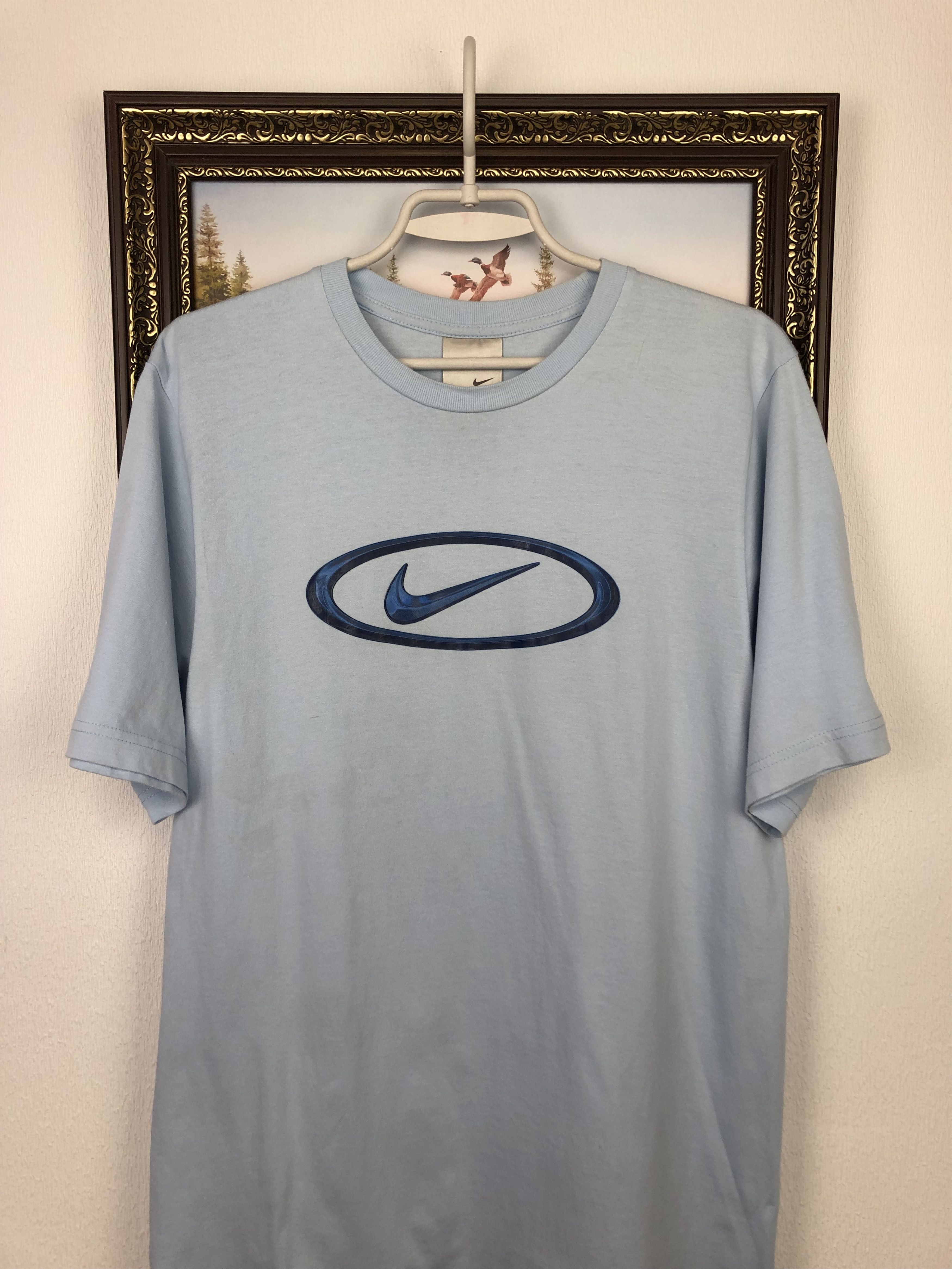 Nike Vintage Nike Center Big Logo Swoosh Blue Tee Shirt Mens Rare Size US M / EU 48-50 / 2 - 2 Thumbnail