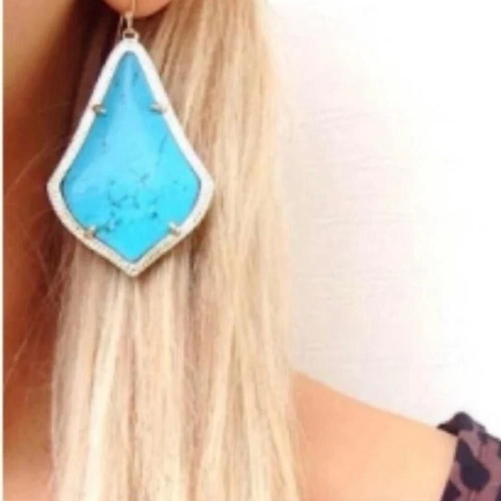 Designer Kendra Scott Alexandra Turquoise Blue Gold Drop Earrings Size ONE SIZE - 2 Thumbnail