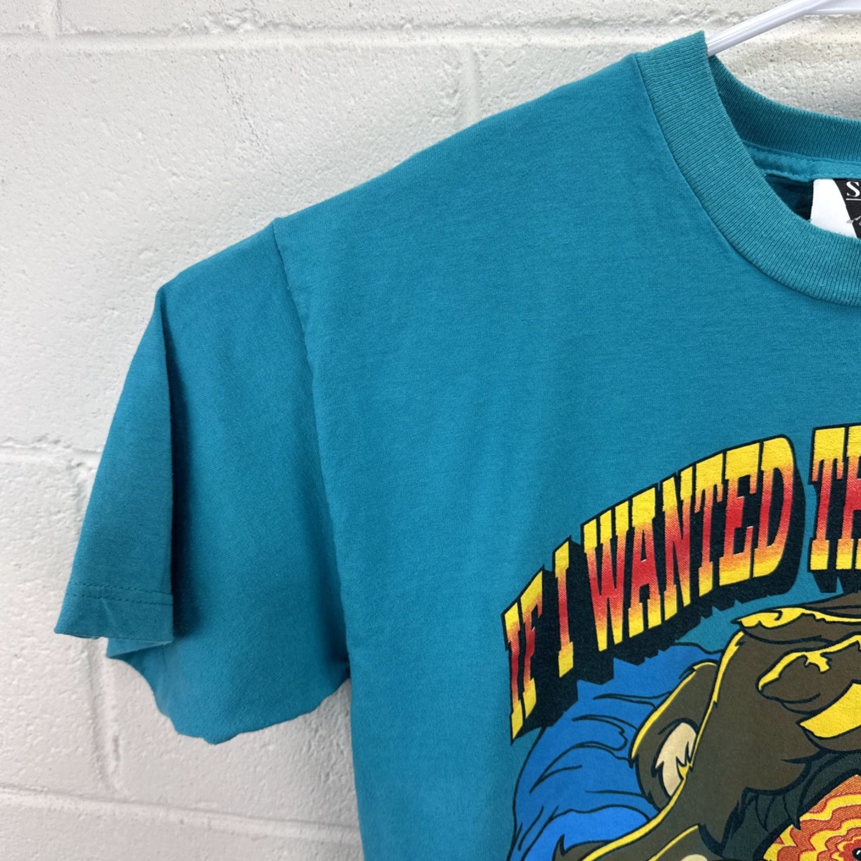 Vintage VINTAGE SSI T-Shirt Men Blue 90s Funny Animals Stress Staying Home Cartoon Logo Graphic Print Short Sleeve Crew Neck Adult Large Size US L / EU 52-54 / 3 - 6 Thumbnail