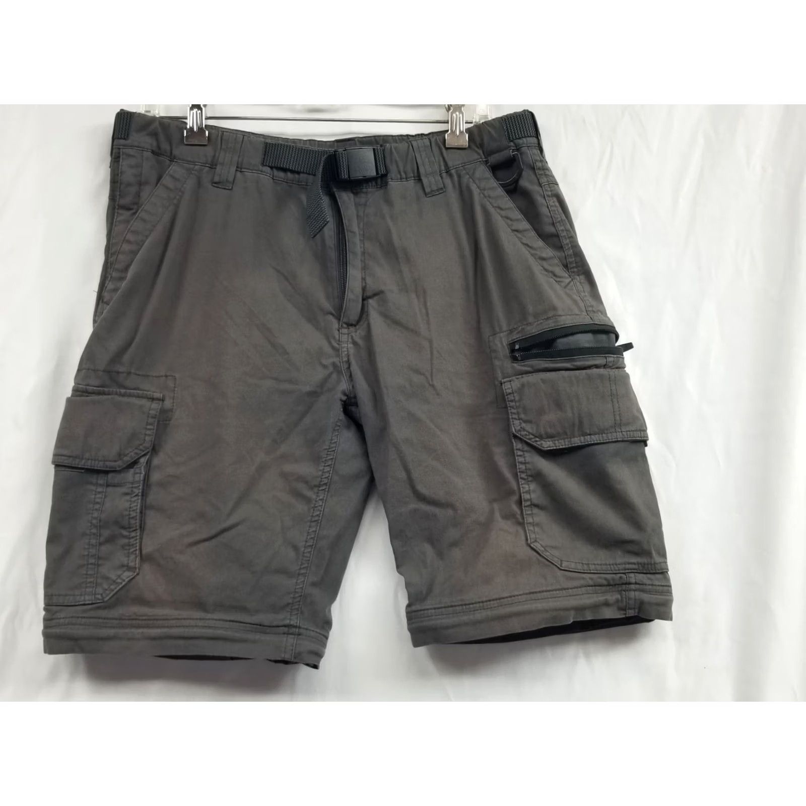 Vintage BC Clothing Mens Shorts Cargo Pocket Gray 32 Regular 8in Inseam Knit Cotton Nylon Lightweight Belted Breathable Zipper Pockets Travel Casual Size US 31 - 2 Thumbnail