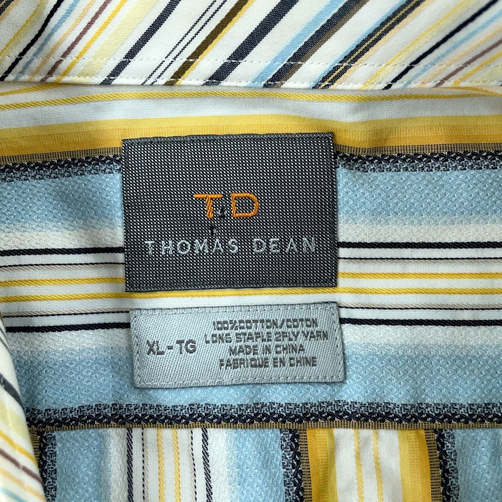 Vintage VINTAGE Thomas Dean Shirt Mens XL Multi Striped Flip Cuff Regular Fit Collared Button Up Size US XL / EU 56 / 4 - 3 Thumbnail