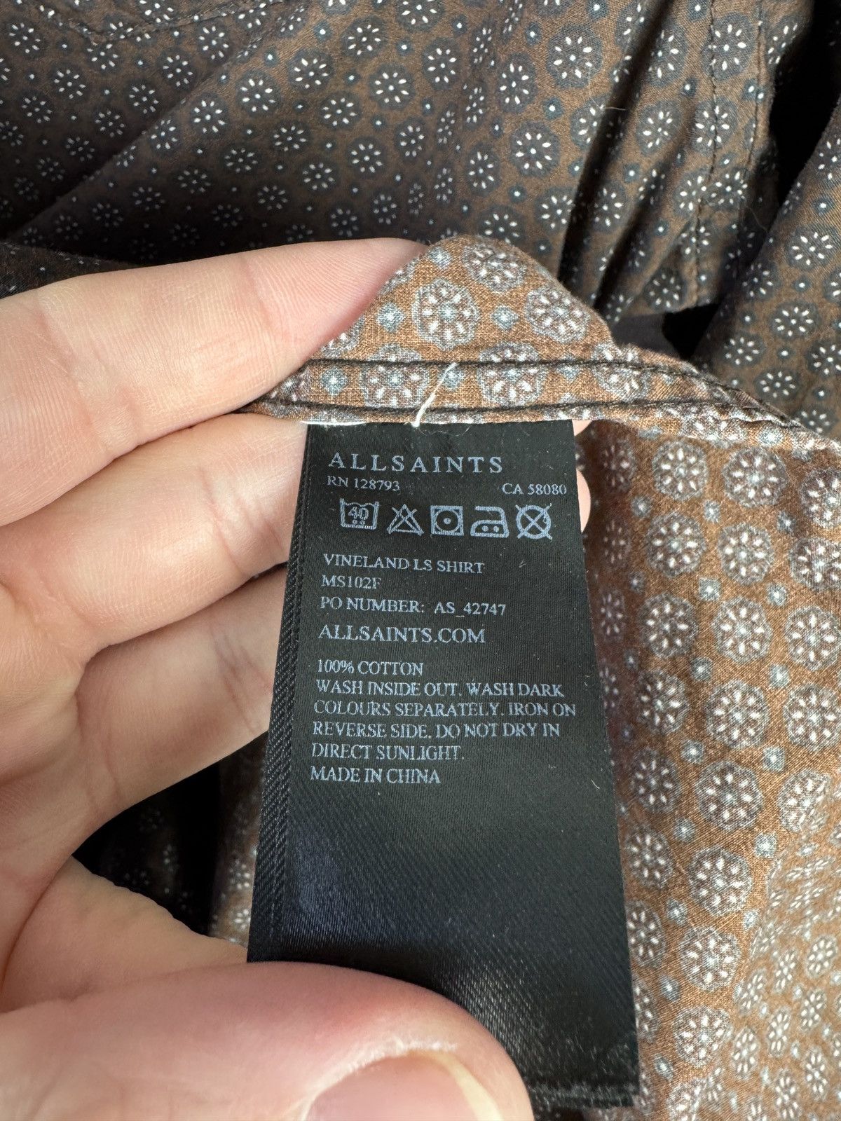 Allsaints AllSaints Vineland Shirt Brown Geometric Button Up Men Size US M / EU 48-50 / 2 - 8 Thumbnail