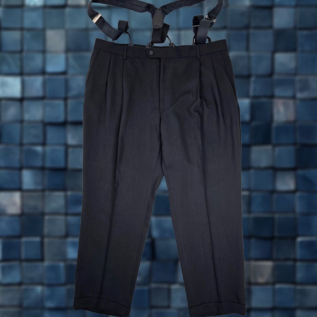 Pronto Uomo Pronto Uomo Wool Pleated Dress Pants Men 42 Short Sl?zip? Detachable Suspenders Black 41x29 Size US 41 - 1 Thumbnail
