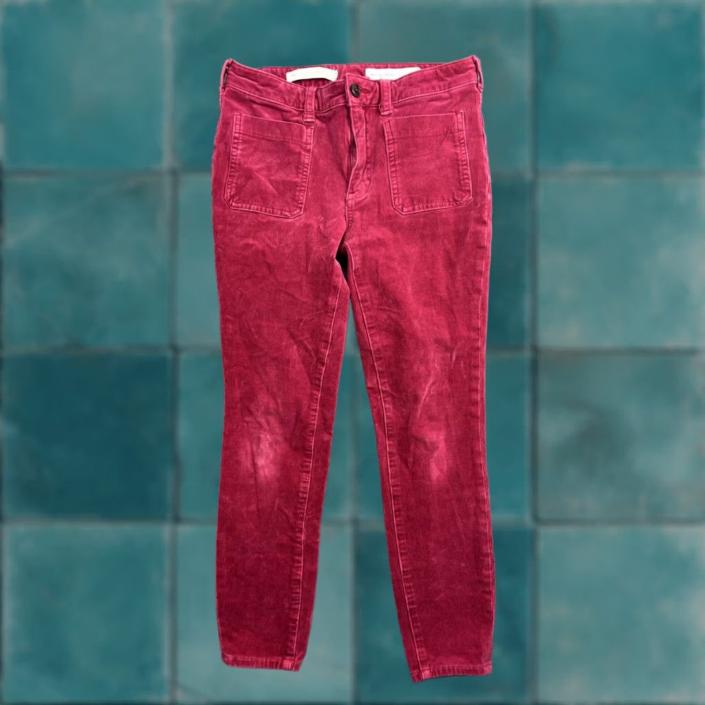 Vintage Pilcro And The Letterpress Womens 27 Red Corduroy High Rise Skinny Ankle Pants Size 27" / US 4 / IT 40 - 1 Thumbnail