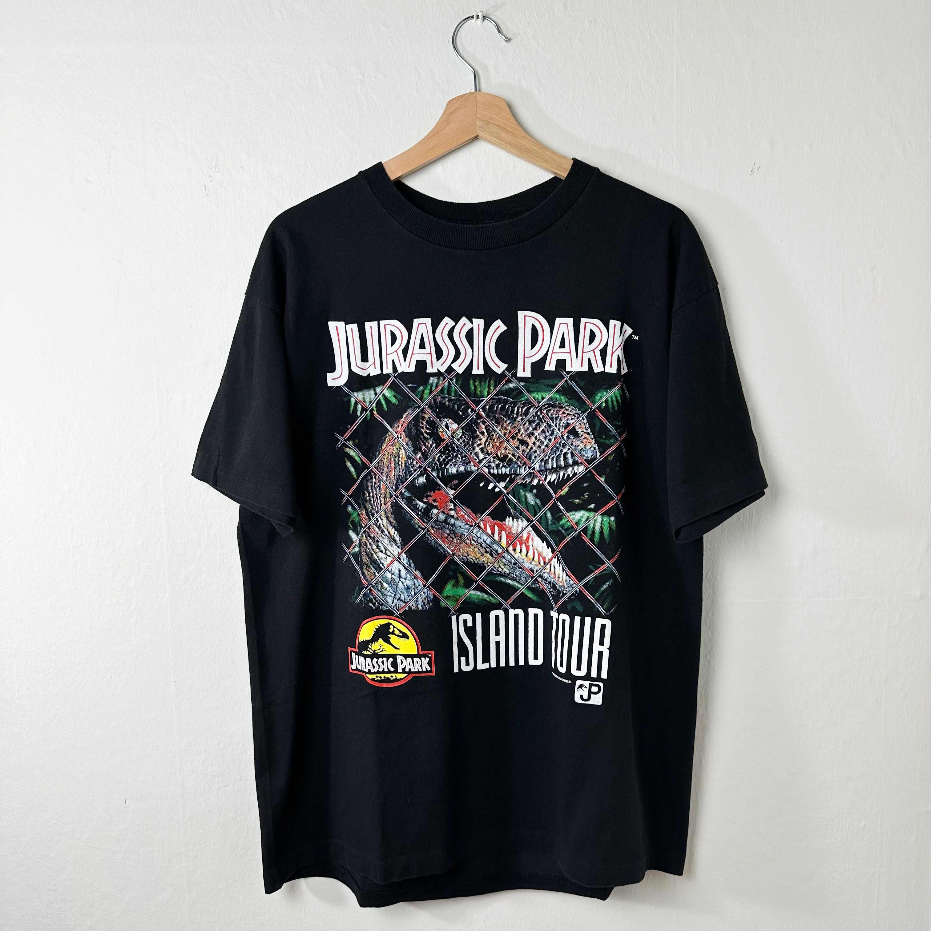 image of Vintage 1993 Jurassic Park Island Tour Tee in Black, Men's (Size Medium)