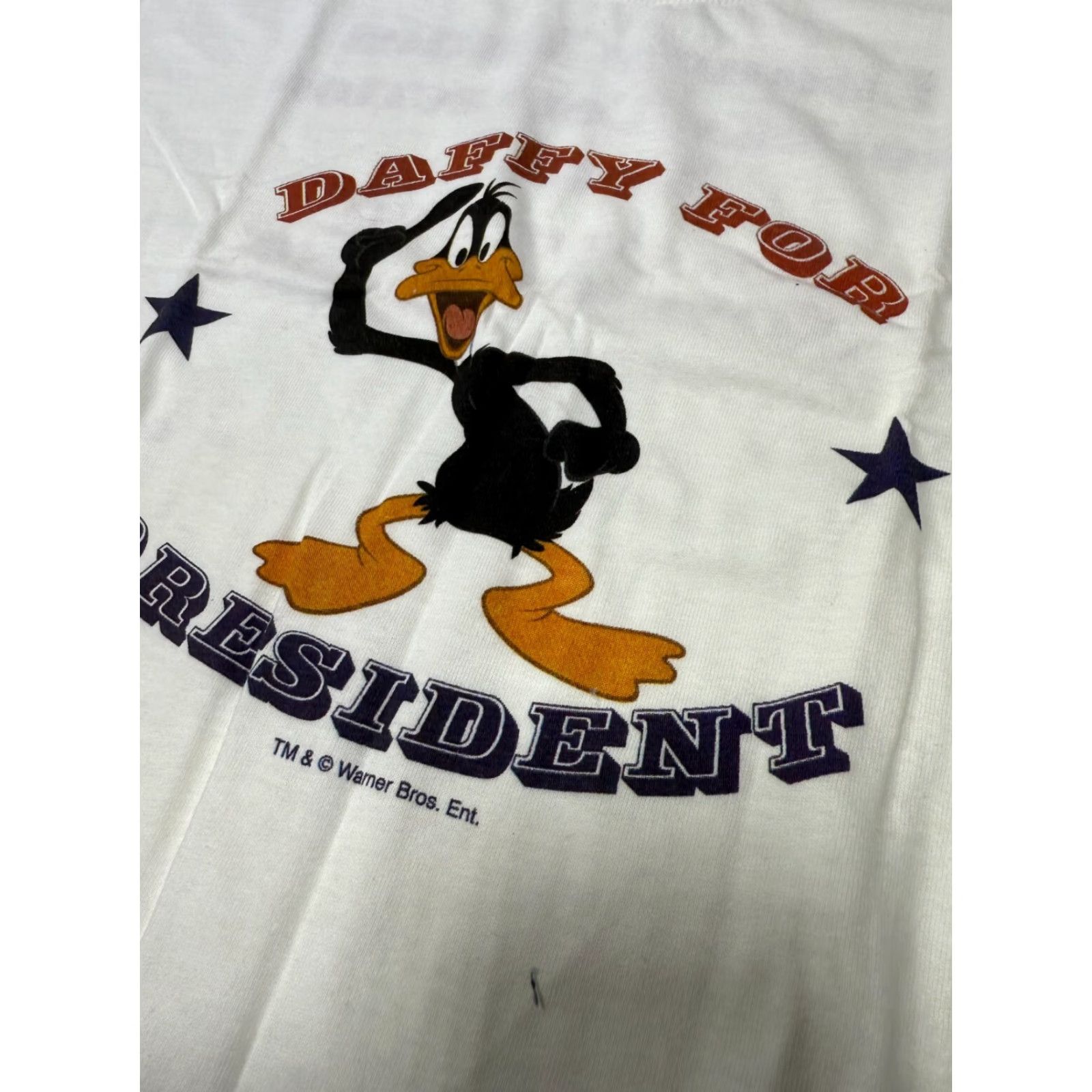 Anvil VINTAGE Warner Bros Daffy Duck for President Tee Shirt XL White Unisex Adults Crew Neck Short Sleeve Cartoon 90s Collectible Mens Womens Size US XL / EU 56 / 4 - 6 Thumbnail