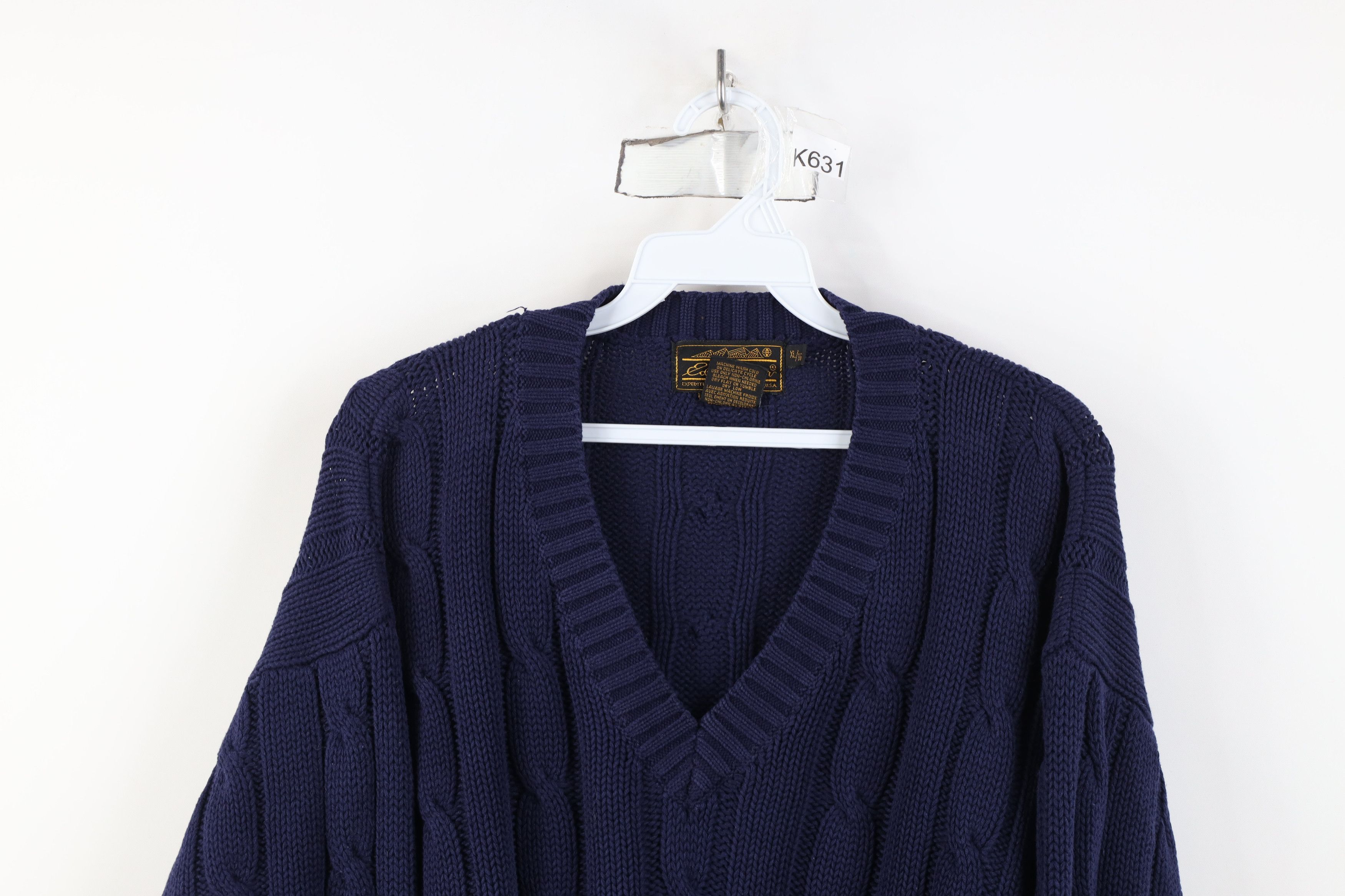 Eddie Bauer Vintage 90s Eddie Bauer Cable Knit Sweater Blue Cotton Size US XL / EU 56 / 4 - 2 Thumbnail