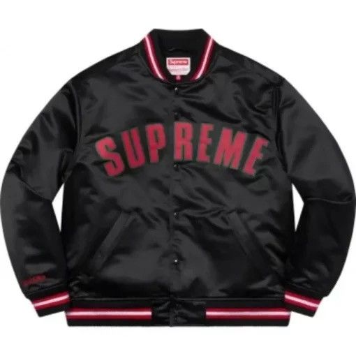New with Tags Supreme X Mitchell Ness Black Varsity Jacket L