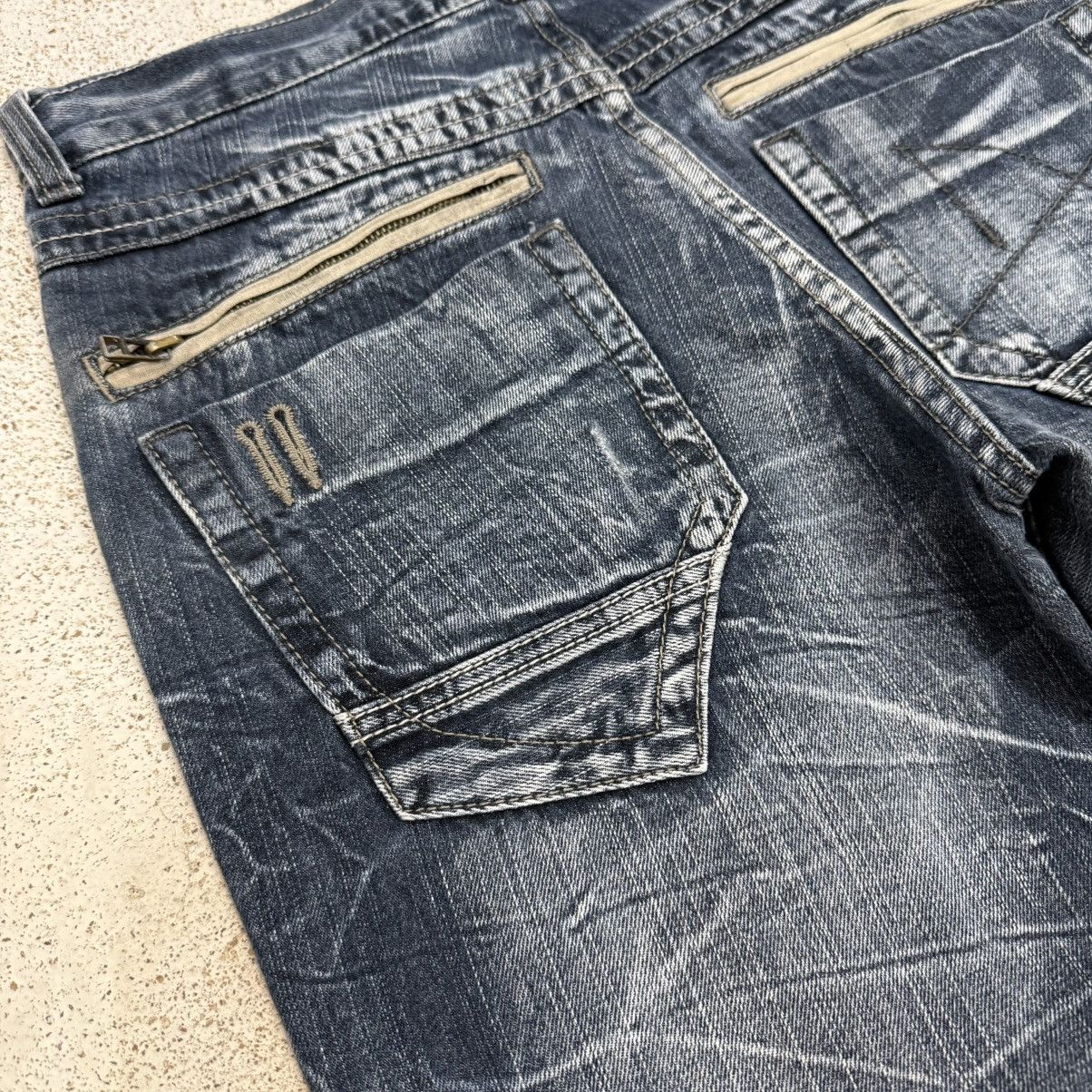 Japanese Brand Blow By Blue Crazy Y2K Whisker Washed Denim Pants Size US 31 - 13 Thumbnail