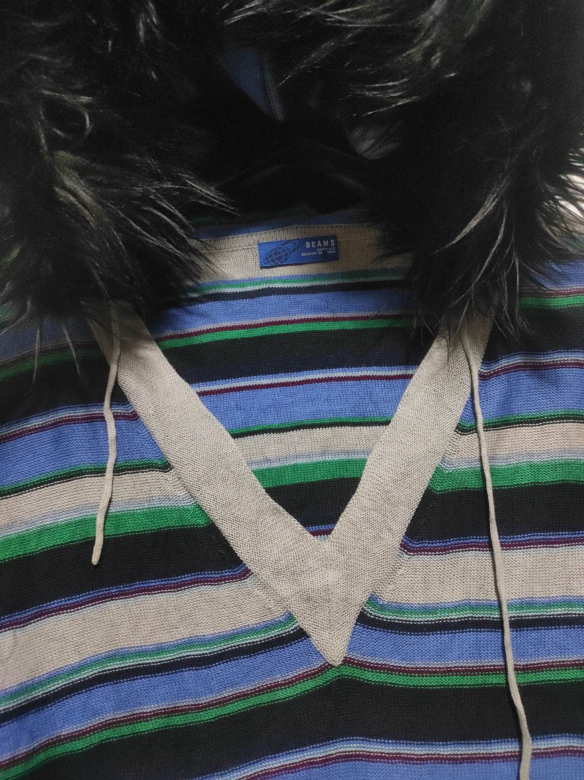 Beams Japan Beams Stripe V neck fur hoodie Size US M / EU 48-50 / 2 - 4 Thumbnail