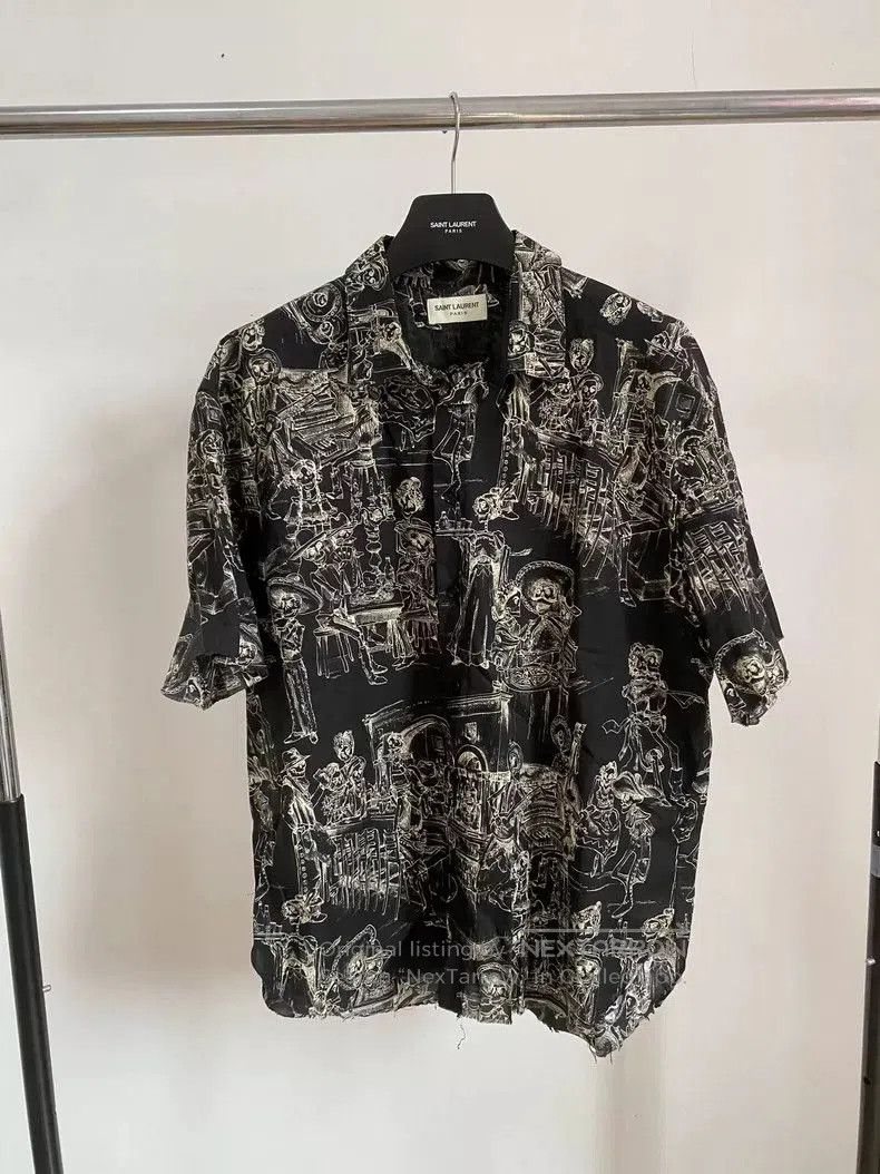 Saint Laurent Paris Saint Laurent Skull Print Short Sleeve Shirt. Size US XS / EU 42 / 0 - 1 Thumbnail