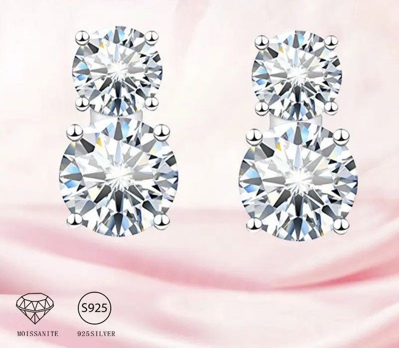 Jewelry × Sterling Silver 925 Silver 3 Carat Moissanite Diamond Gourd Stud Earrings Size ONE SIZE - 2 Thumbnail