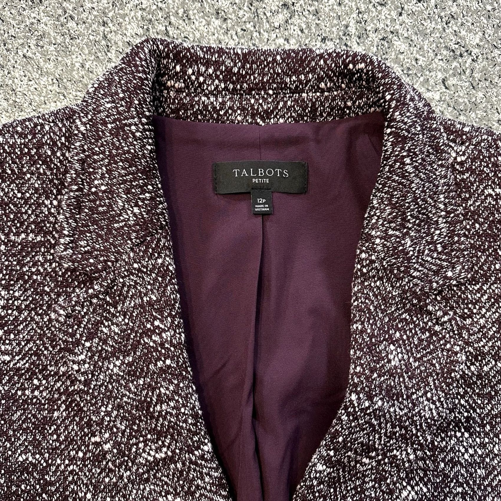 Talbots Talbots Blazer Womens 12P Petite Purple Tweed Herringbone Two Button Jacket Size XL / US 12-14 / IT 48-50 - 2 Thumbnail