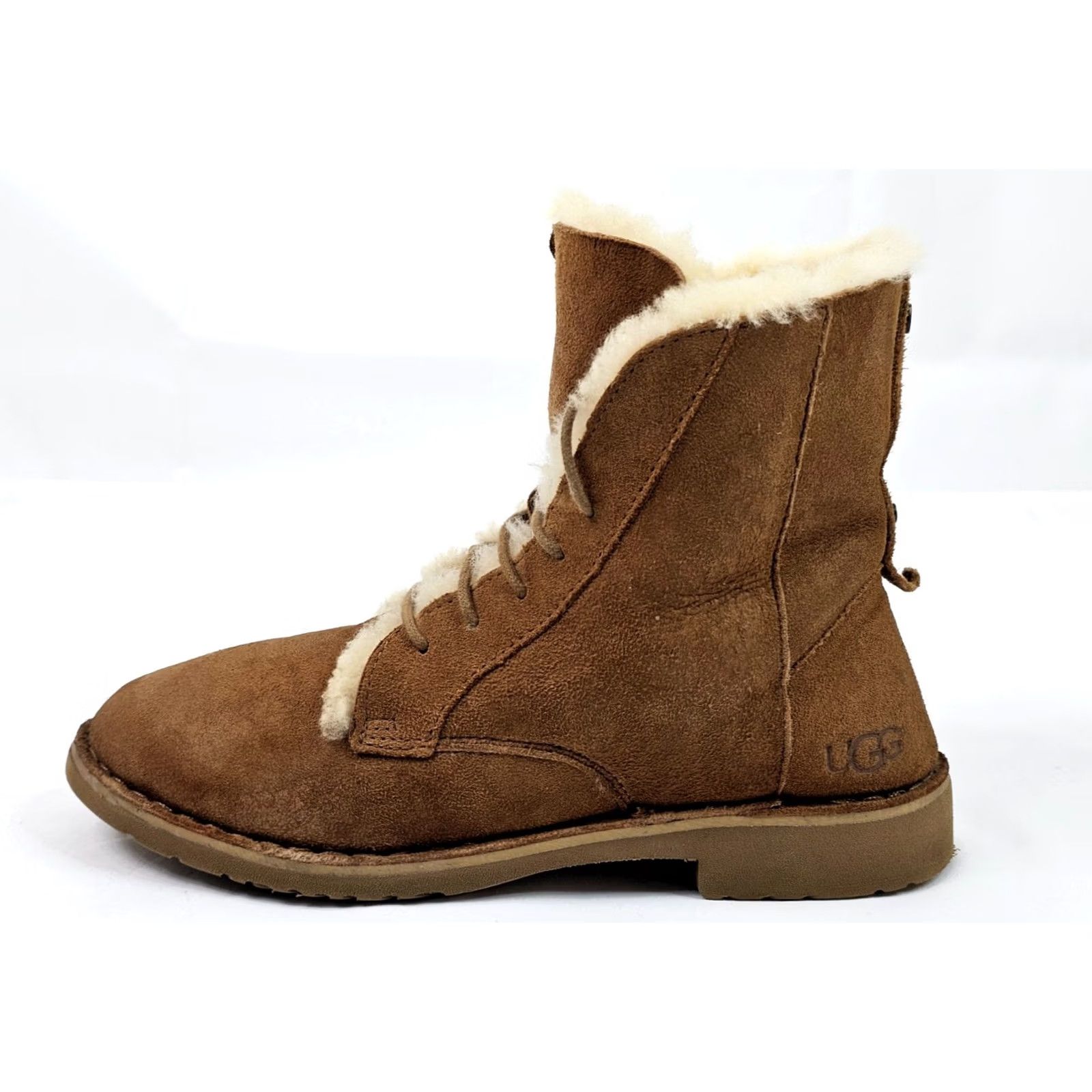 Ugg UGG Quincy Boots Chestnut Suede Sheepskin Lace Ankle Women 8 Leather 1012359 EUC Size US 8 / IT 38 - 3 Thumbnail