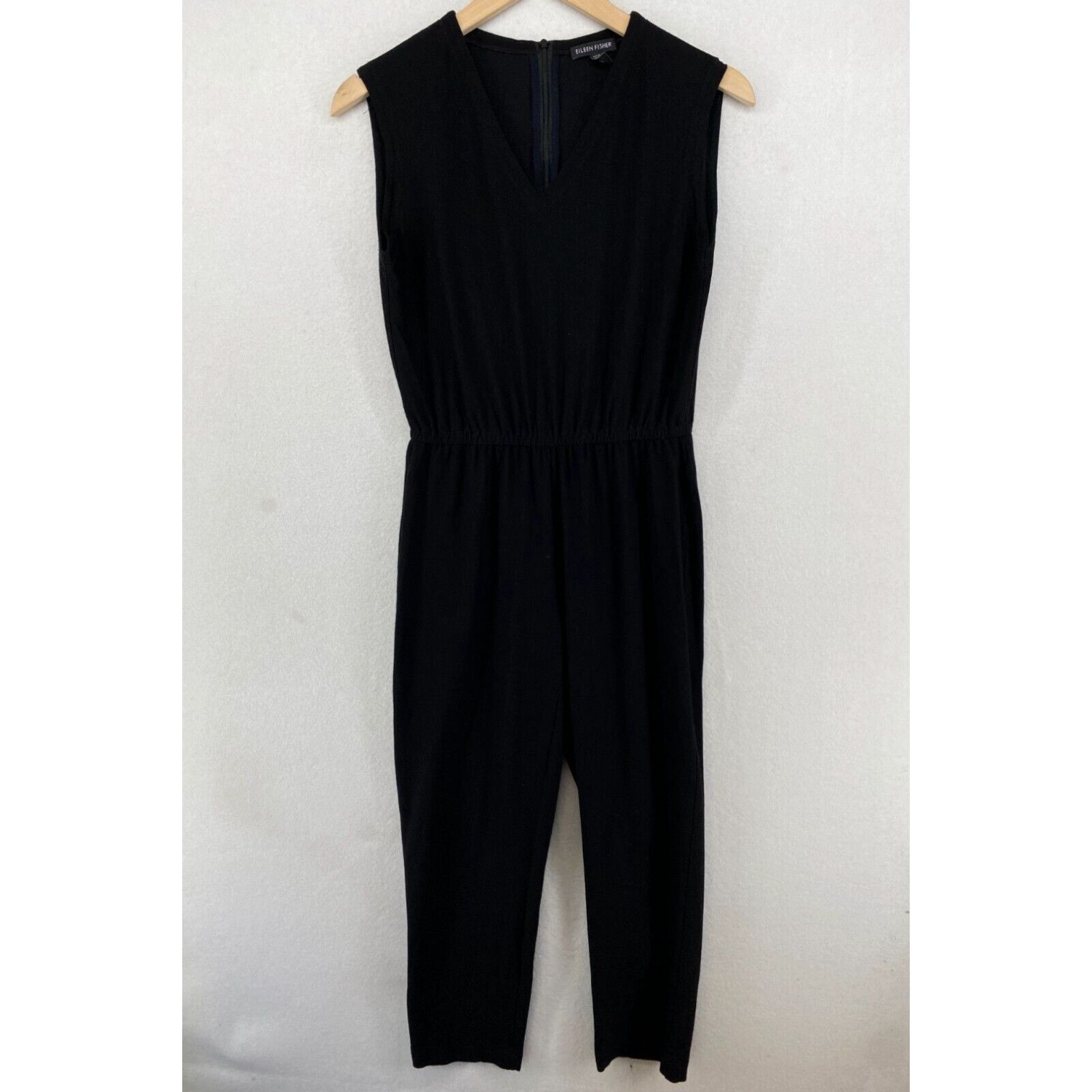 image of Eileen Fisher Jumpsuit 2Xs Washable Stretch Crepe Tapered Crop Sleeveless Black in White, Women's (