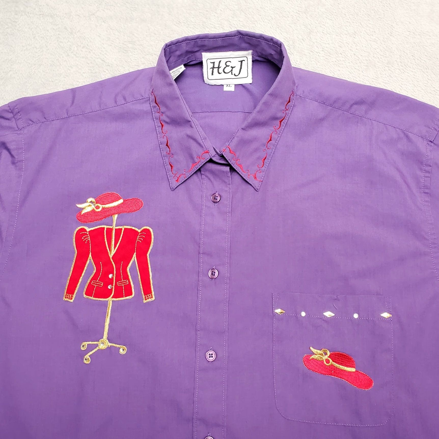 Vintage H&J Shirt Womens XL Purple Casual chic Whimsical Embroidered Button-Up Vintage Size XL / US 12-14 / IT 48-50 - 2 Thumbnail