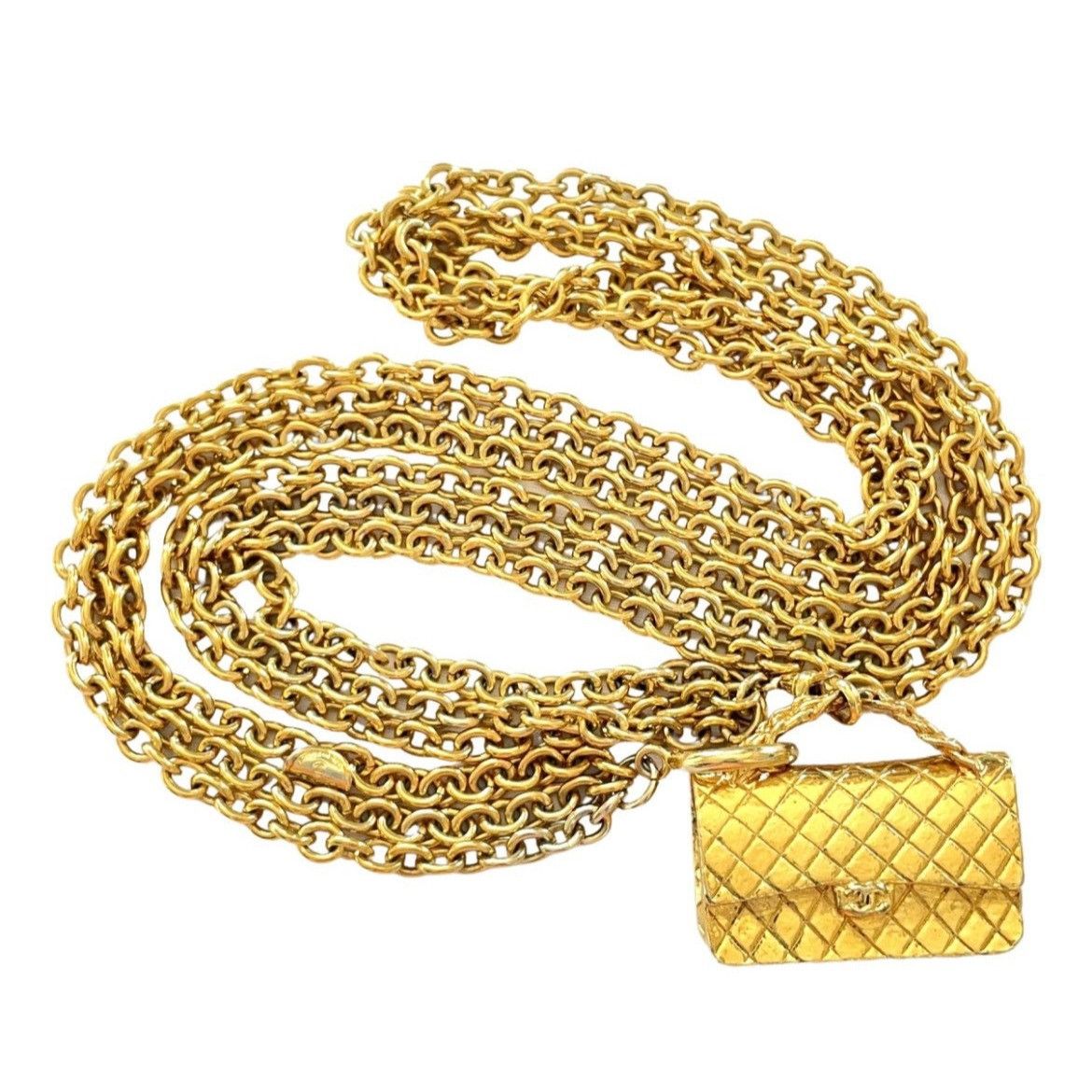 Chanel Vintage CHANEL golden triple chain necklace with bag top Size ONE SIZE - 1 Thumbnail
