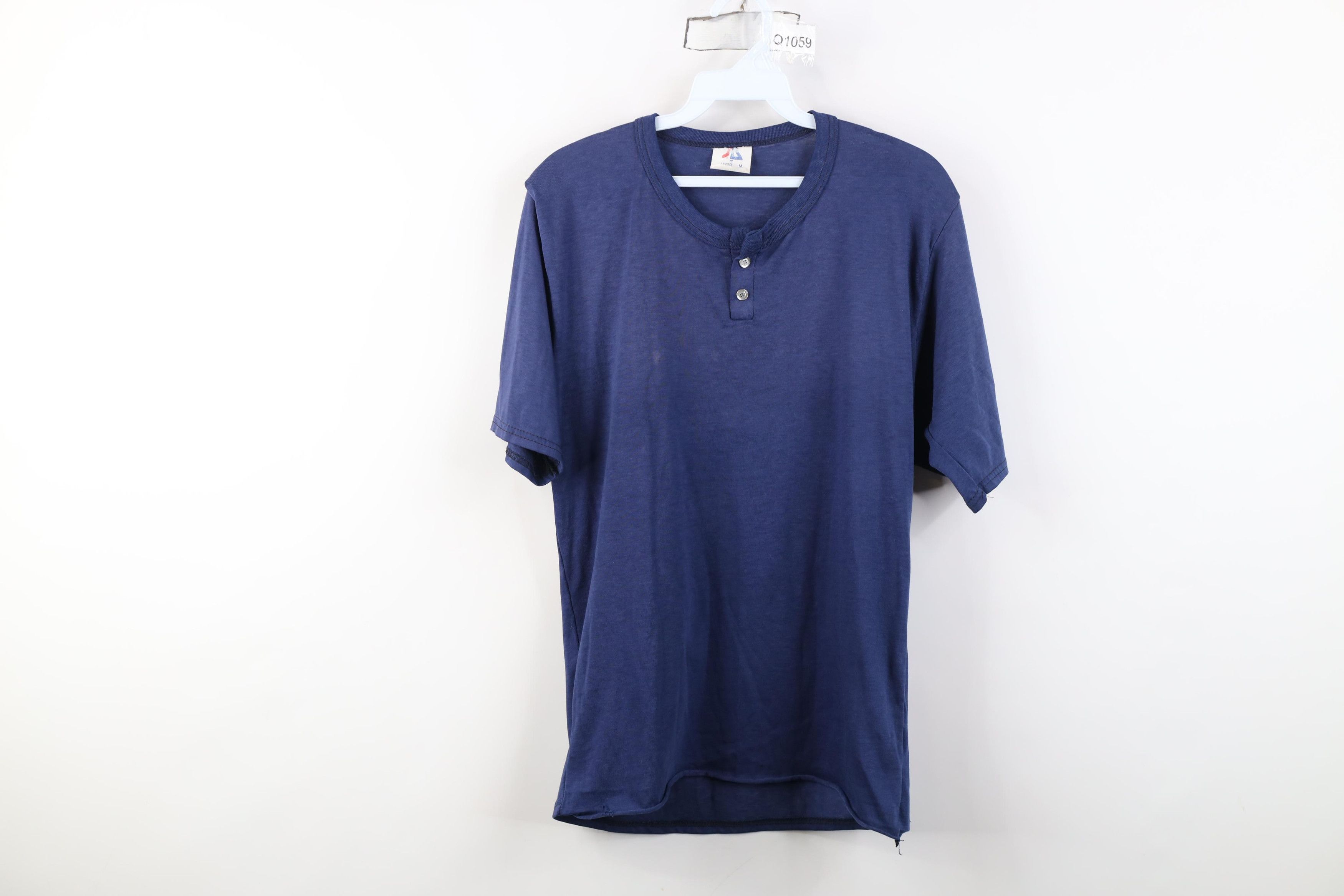 Vintage Vintage 80s 90s Streetwear Knit Henley T-Shirt Blue USA Size US M / EU 48-50 / 2 - 1 Thumbnail