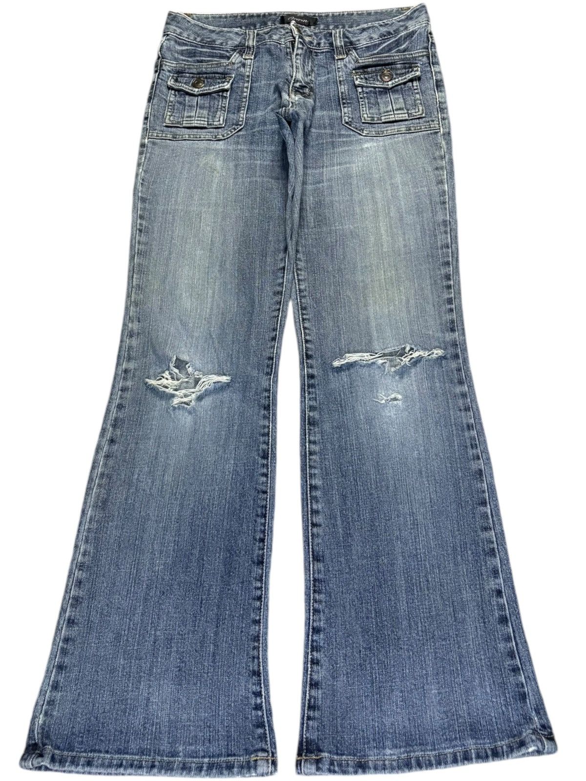 Vintage Japanese Brand Faded Blue Wash Bush Flare Jeans