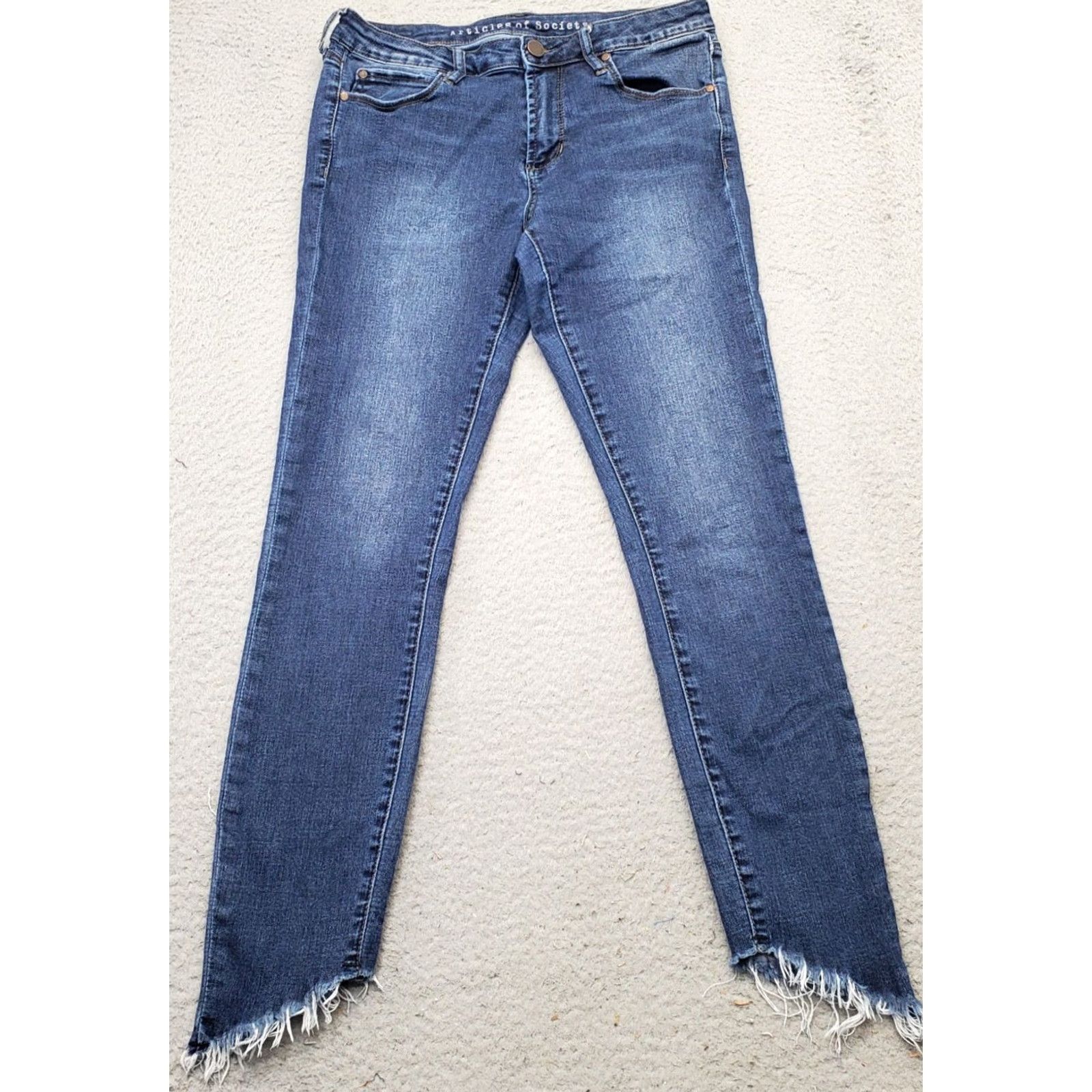 Vintage Articles of Society Jeans Skinny Women's 28 Blue Faded Denim Stretch Frayed Hem Size 28" / US 6 / IT 42 - 2 Thumbnail